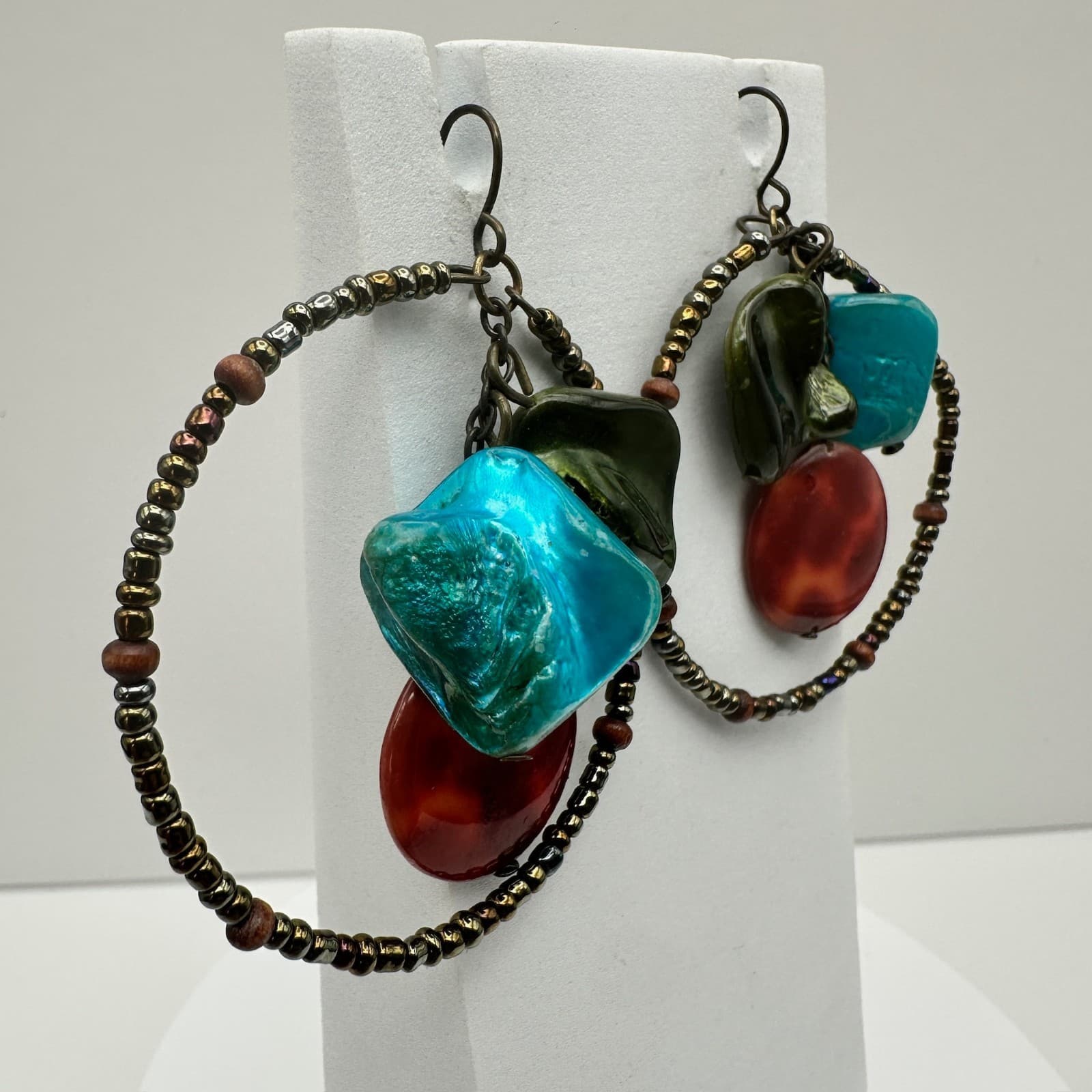 Vintage 80s Round Crystal Multi Stone Hook Earrings Silver Tone Women's Jewelry - Thumbnail 2