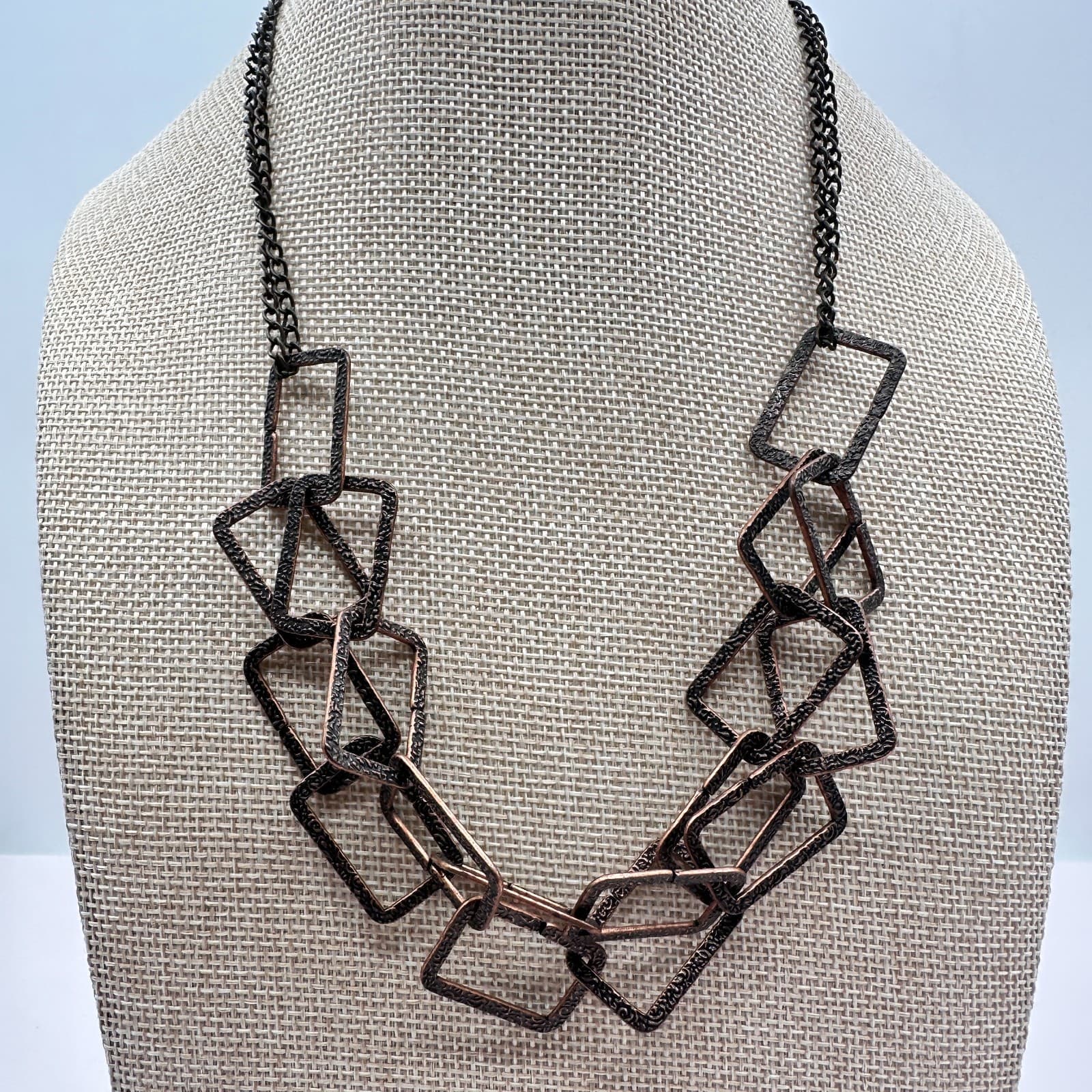 Vintage Y2K Copper Tone Geometric Textured Link Necklace Women's Classic Jewelry - Thumbnail 7