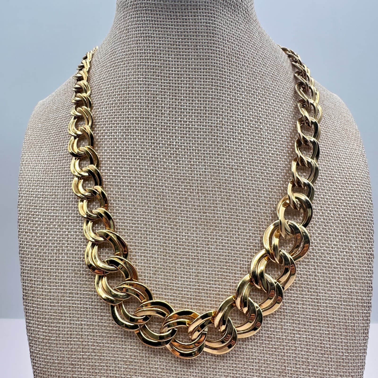 Vintage 90s Gold Tone Chunky Double Link Chain Statement Necklace Jewelry - Thumbnail 6