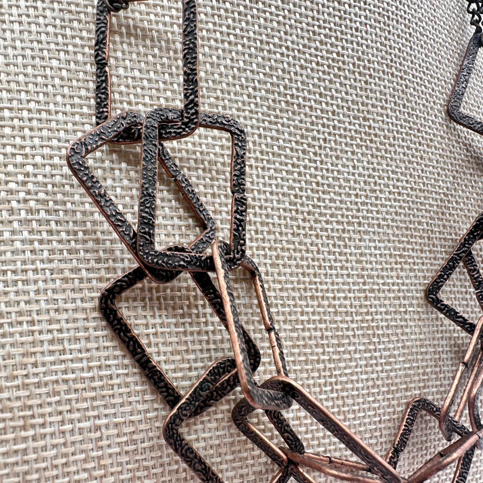 Vintage Y2K Copper Tone Geometric Textured Link Necklace Women's Classic Jewelry - Thumbnail 4