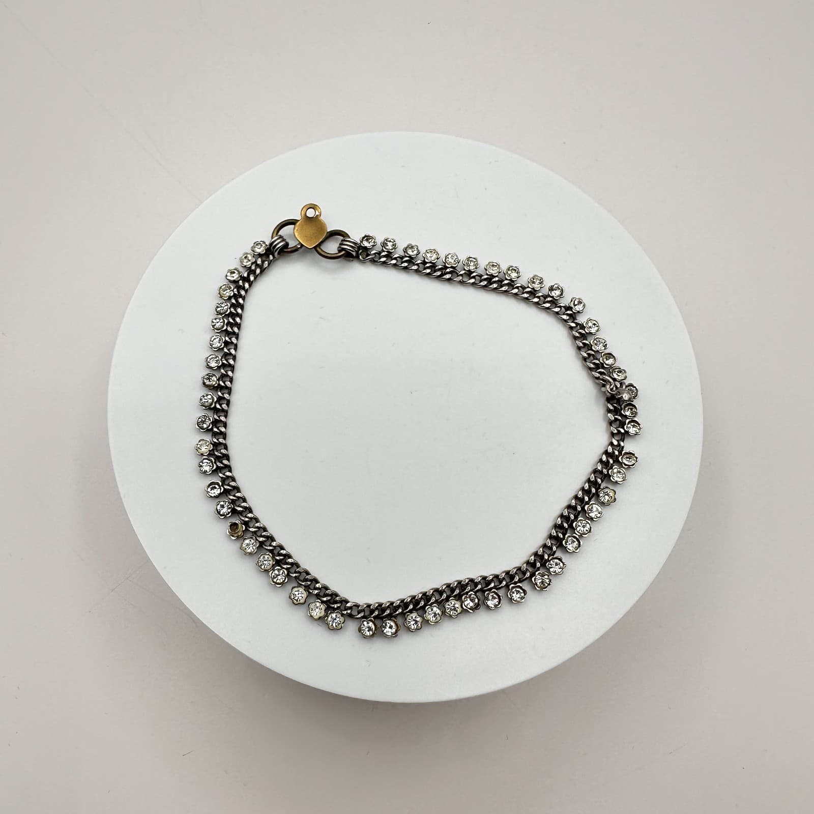 Vintage Y2K Silver Tone Curb Chain Rhinestone Bracelet Women Classic Jewelry - Thumbnail 2