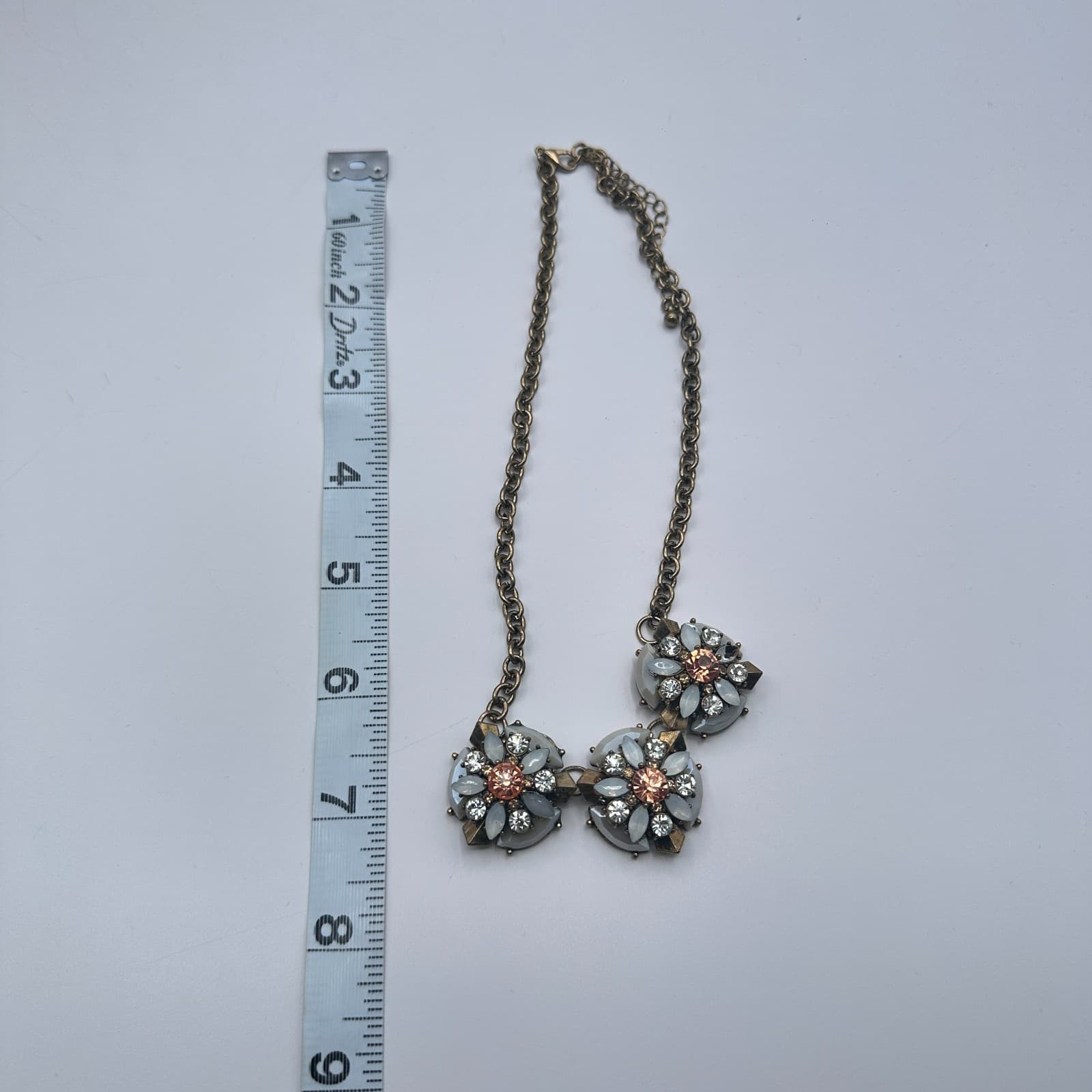 Vintage 90s Gold Tone Rhinestone Floral Bib Necklace Statement Women's Jewelry - Thumbnail 6