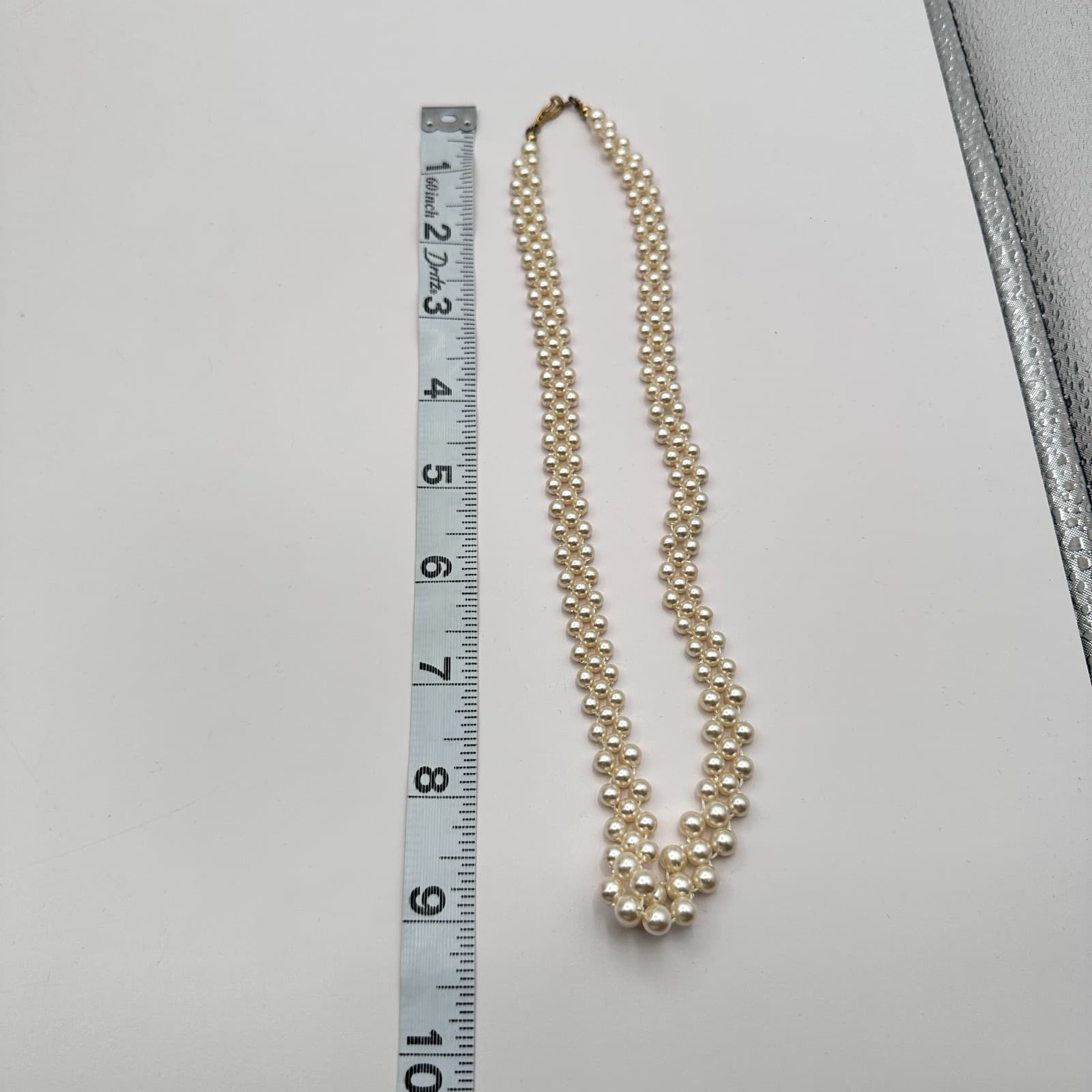 Vintage 90s Cream Faux Pearl Beaded Strand Necklace Gold Tone Classic Jewelry - Thumbnail 8