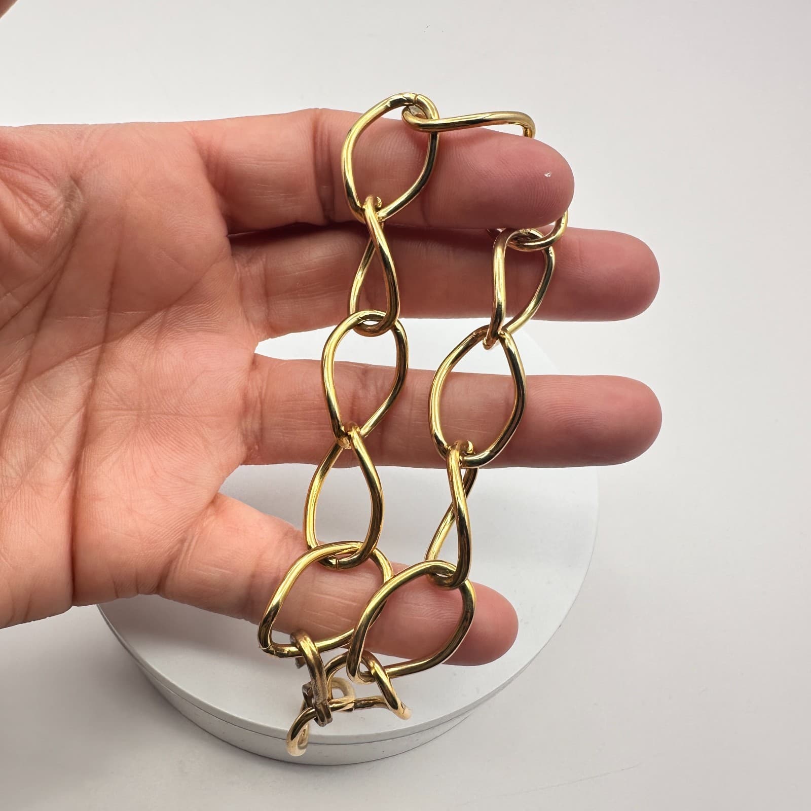 Vintage Y2K Gold Tone Organic Link Bracelet Retro Women's Classic Jewelry - Thumbnail 6