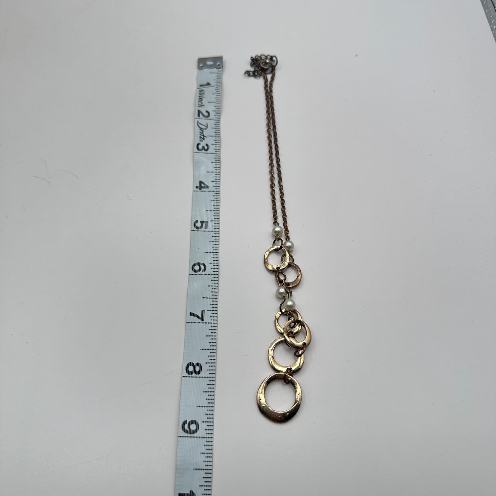 Vintage Y2K Gold Tone Faux Pearl Geometric Circle Link Necklace Women's Jewelry - Thumbnail 9