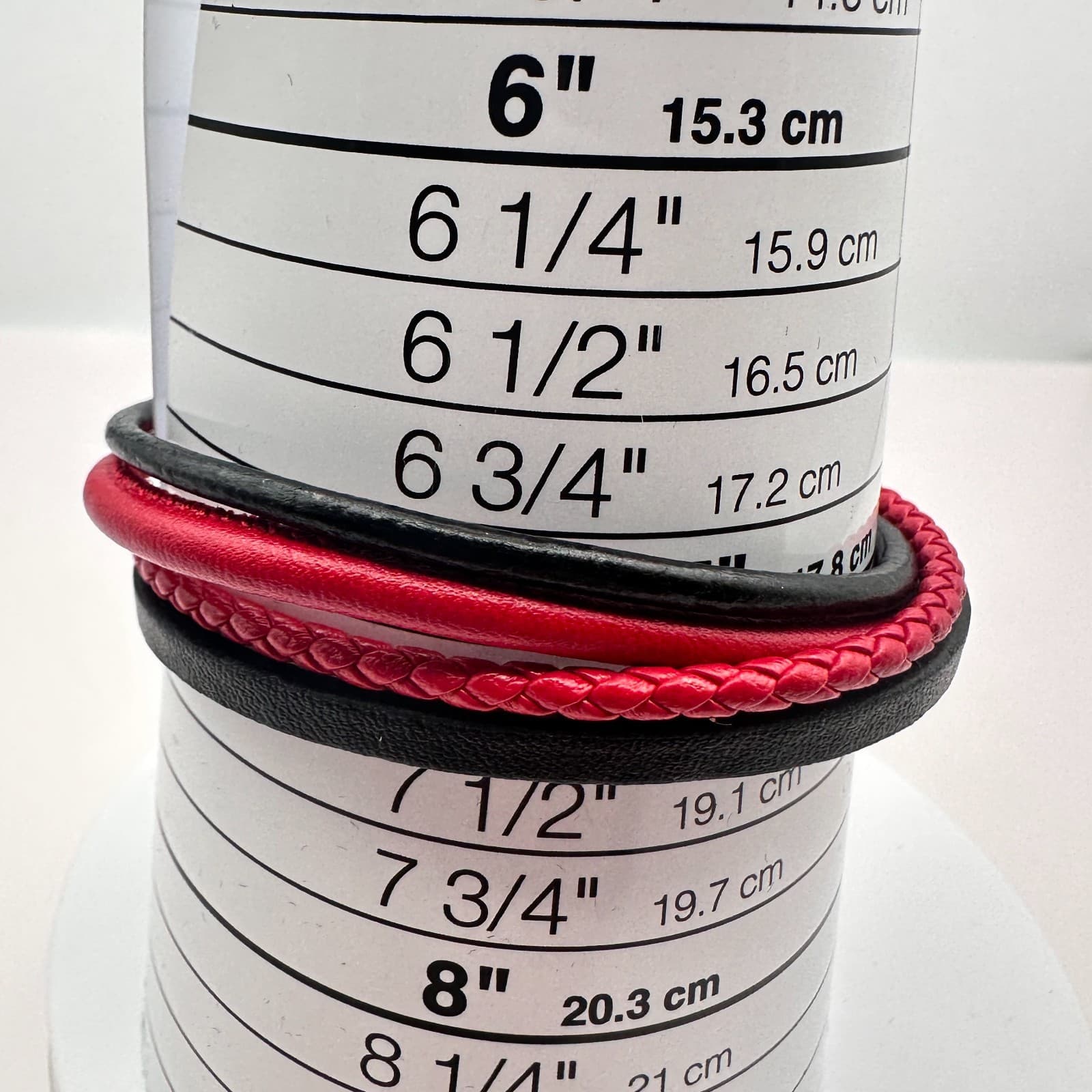 Vintage 90s Red Black Multi Strand Leather Braided Cord Bracelet Unisex Jewelry - Thumbnail 7