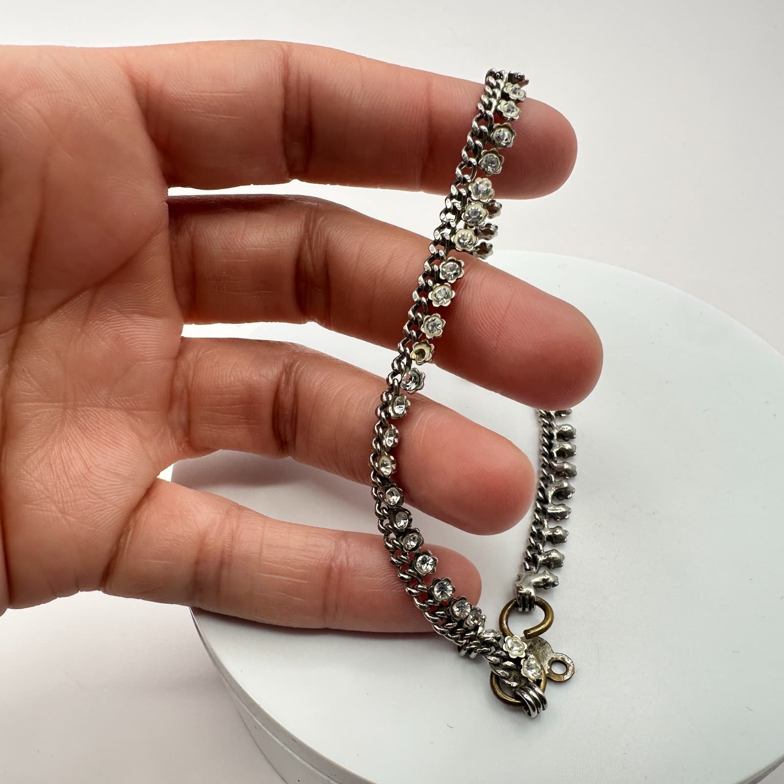 Vintage Y2K Silver Tone Curb Chain Rhinestone Bracelet Women Classic Jewelry - Thumbnail 6