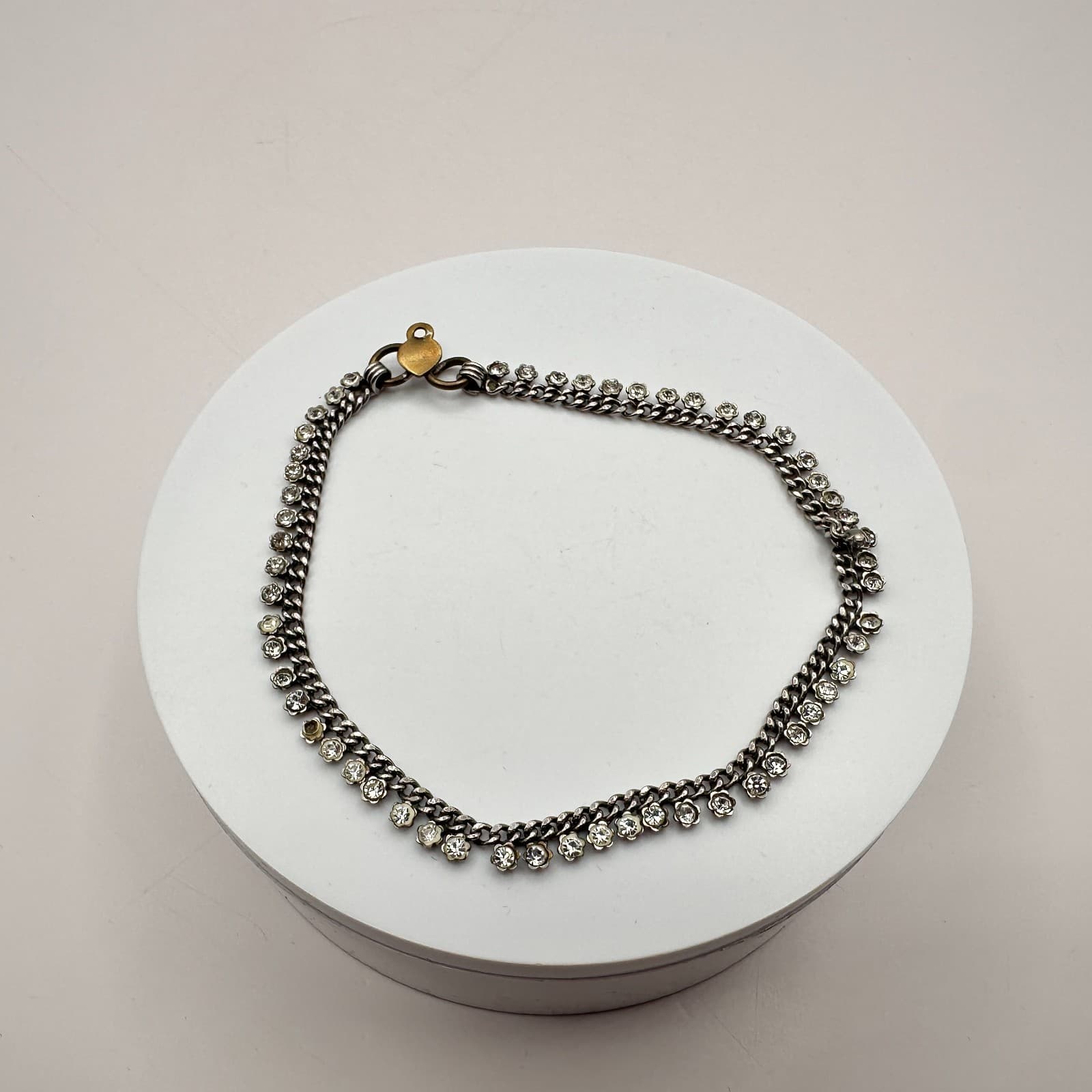 Vintage Y2K Silver Tone Curb Chain Rhinestone Bracelet Women Classic Jewelry - Thumbnail 5