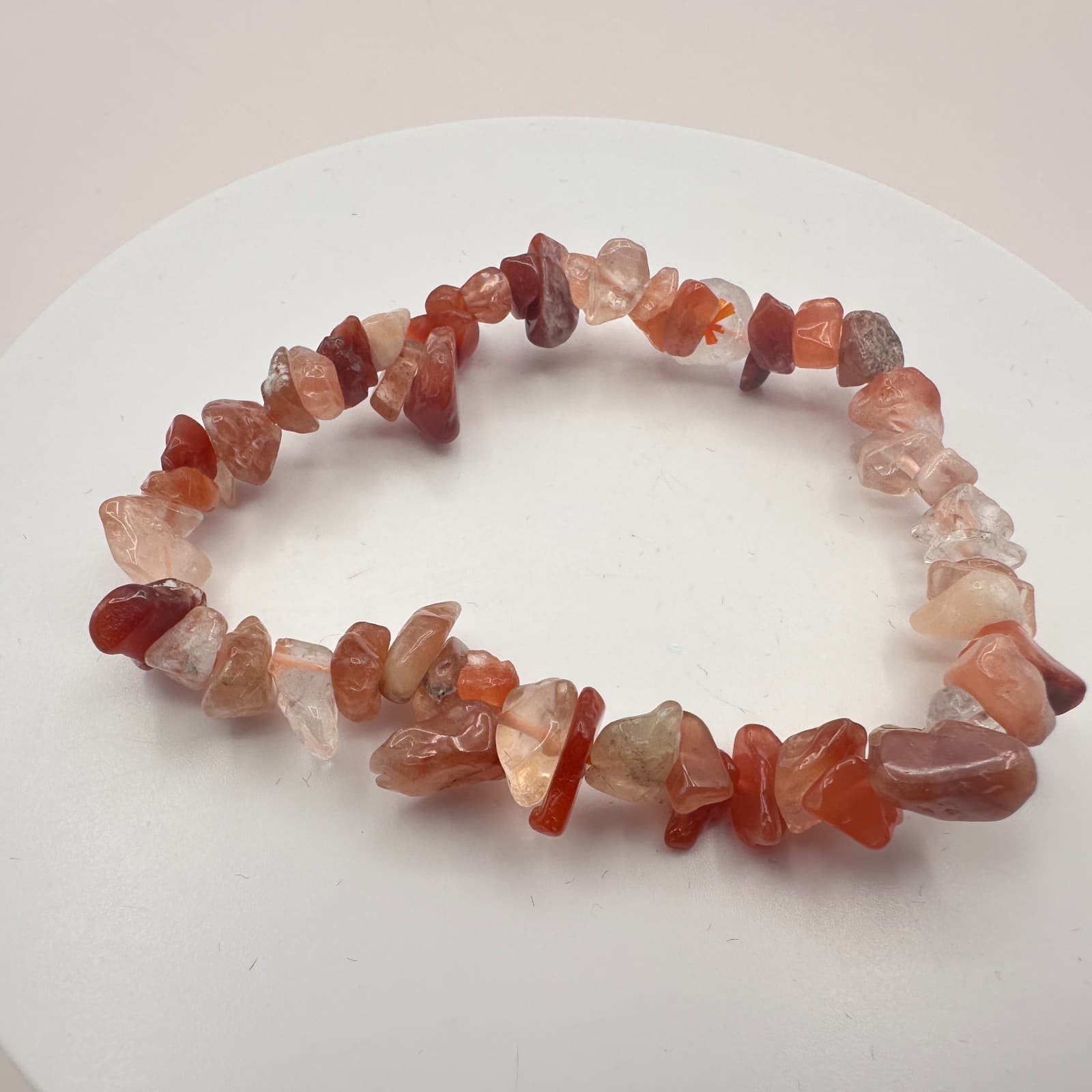 Vintage 90s Carnelian Chip Beaded Stretch Bracelet Unisex Classic Jewelry - Thumbnail 3