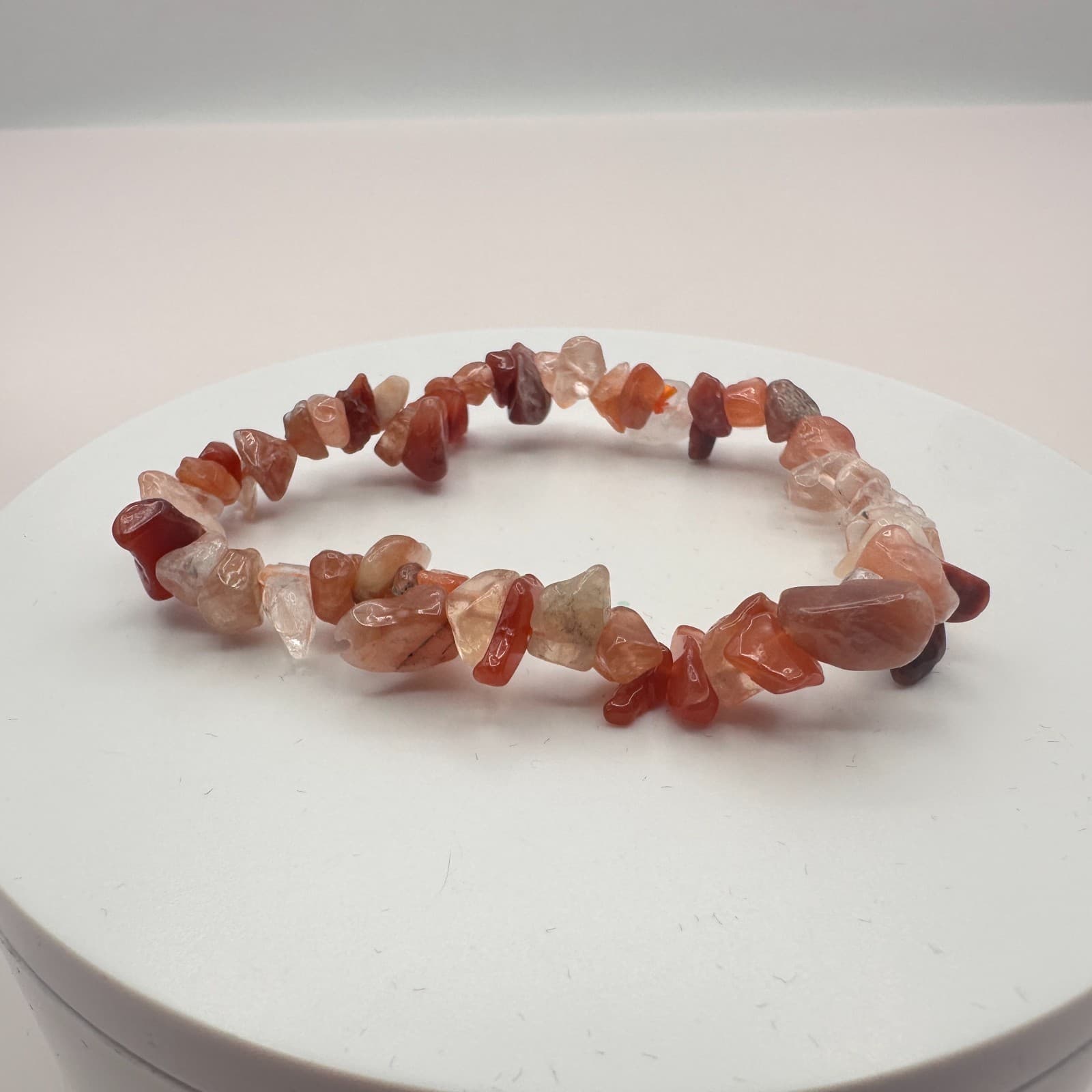 Vintage 90s Carnelian Chip Beaded Stretch Bracelet Unisex Classic Jewelry - Thumbnail 5