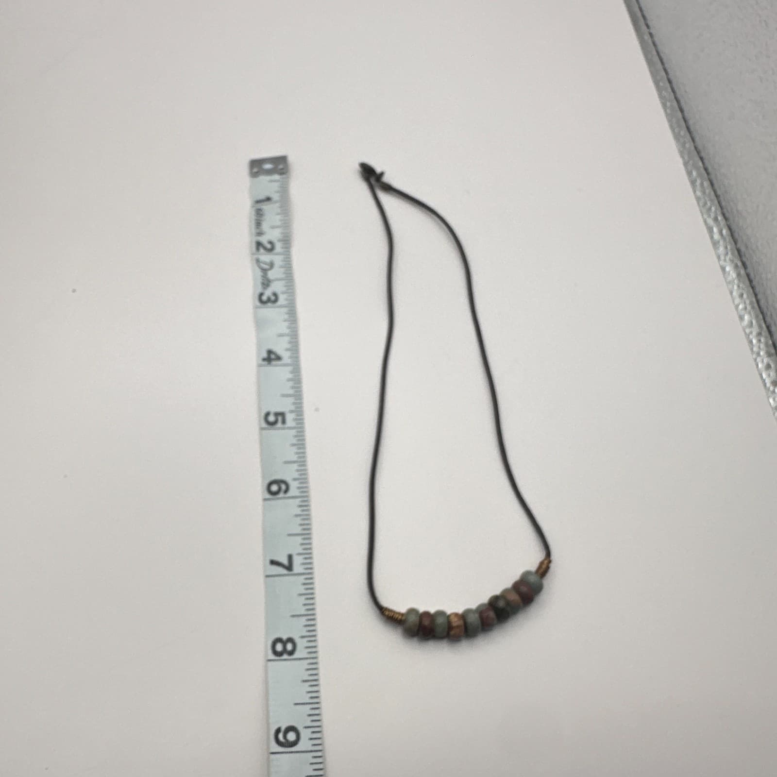 Vintage Y2K Brass Tone Beaded Necklace Leather Cord Women's Classic Jewelry - Thumbnail 9