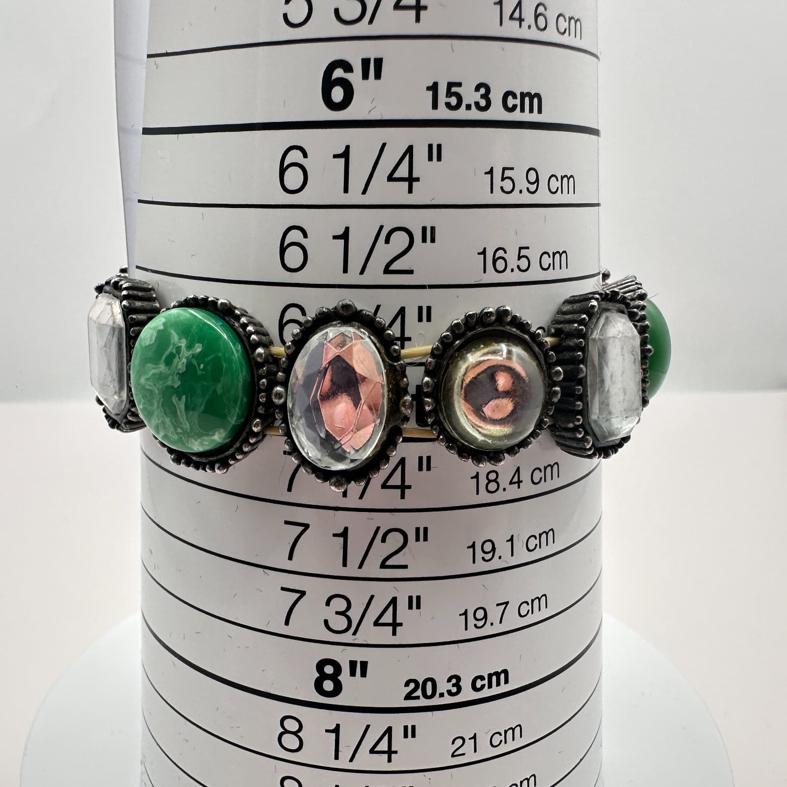 Vintage Y2K Silver Tone Stretch Stone Bracelet Boho Women's Classic Jewelry - Thumbnail 8