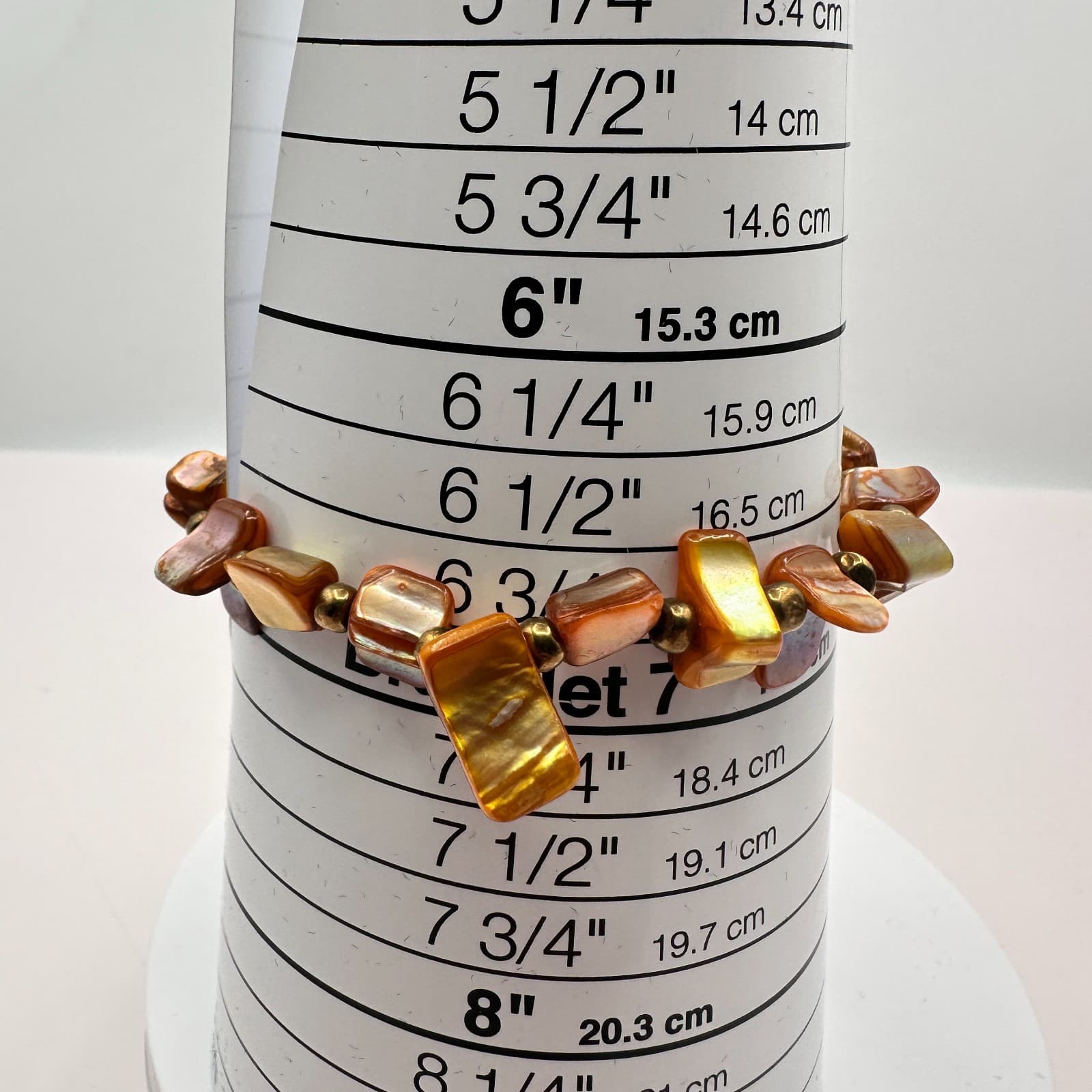 Vintage Y2K Gold Tone Mother of Pearl Shell Stretch Beaded Bracelet Jewelry - Thumbnail 8