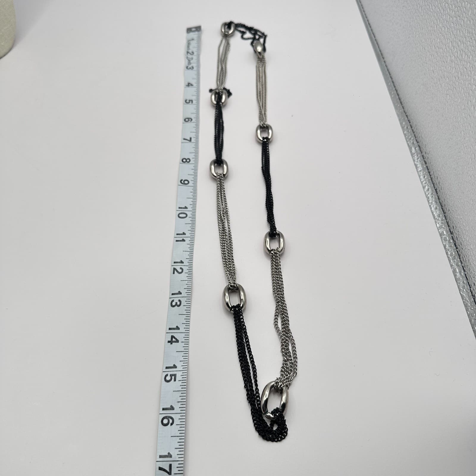 Vintage Y2K Silver Tone Black Silver Multi Strand Chain Necklace Women's Jewelry - Thumbnail 8