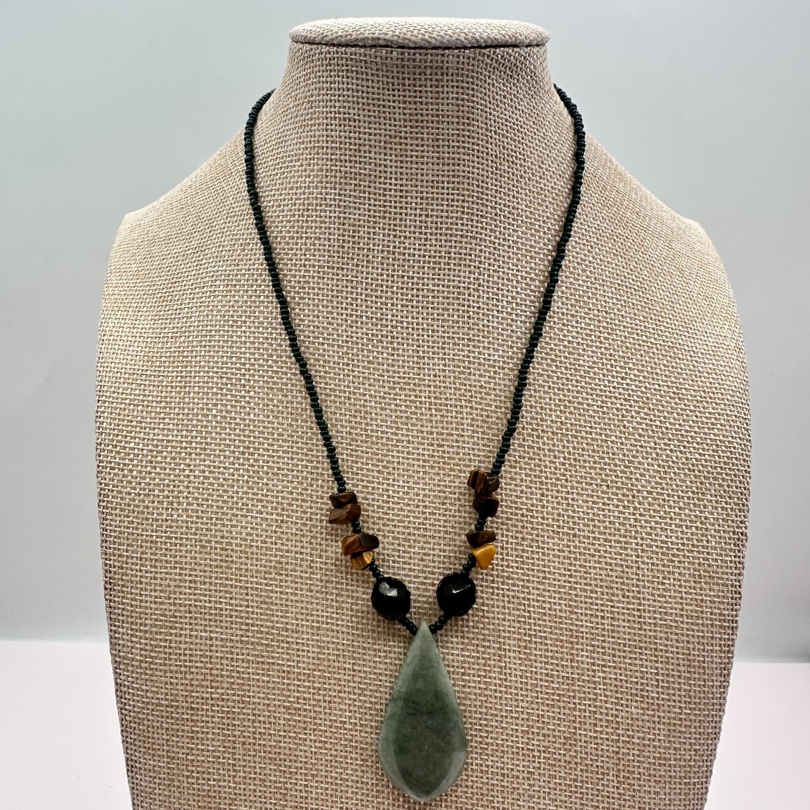 Vintage Y2K Seed Beaded Teardrop Pendant Necklace Boho Women's Classic Jewelry - Thumbnail 4