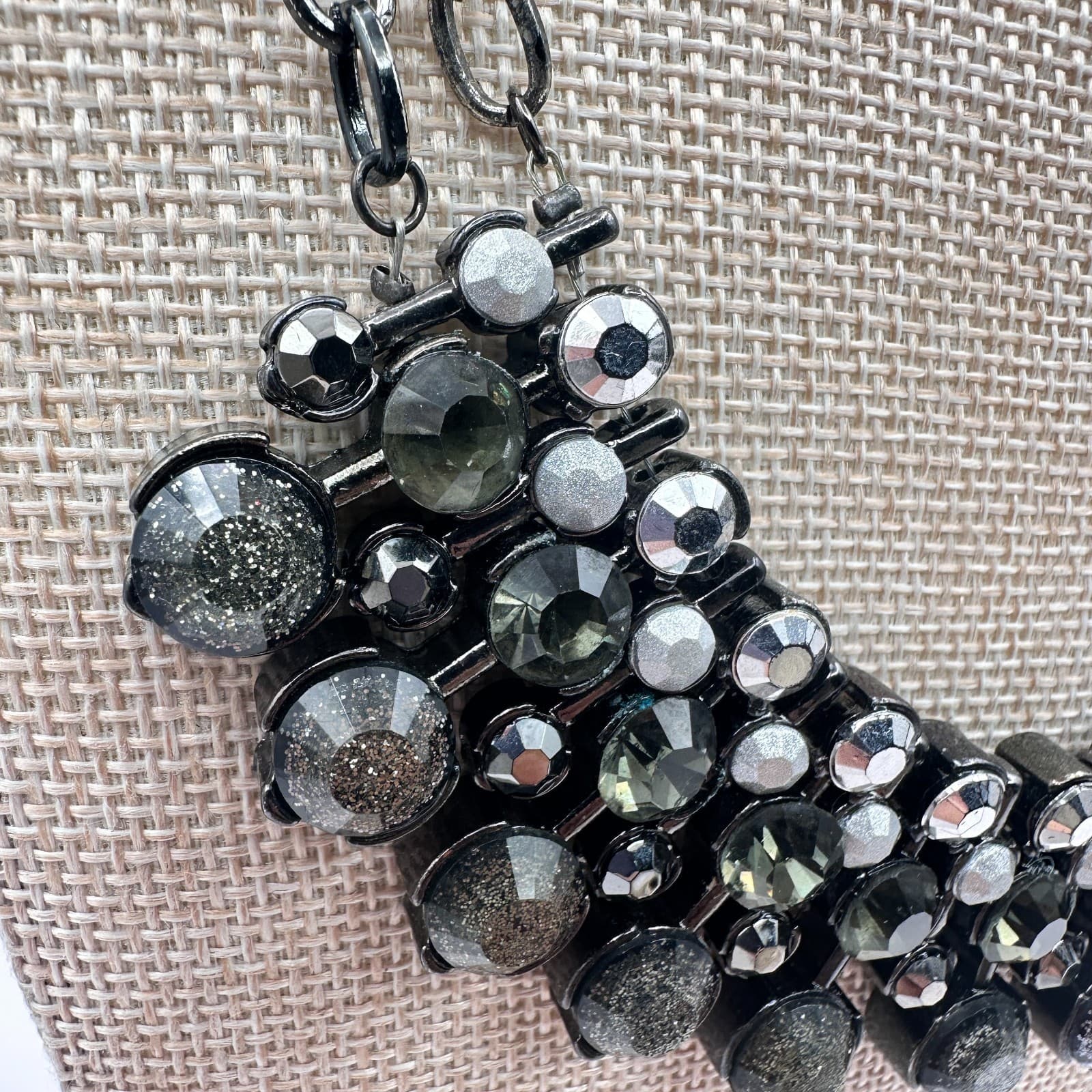 Vintage Y2K Gunmetal Tone Rhinestone Glitter Bib Statement Necklace Jewelry - Thumbnail 5