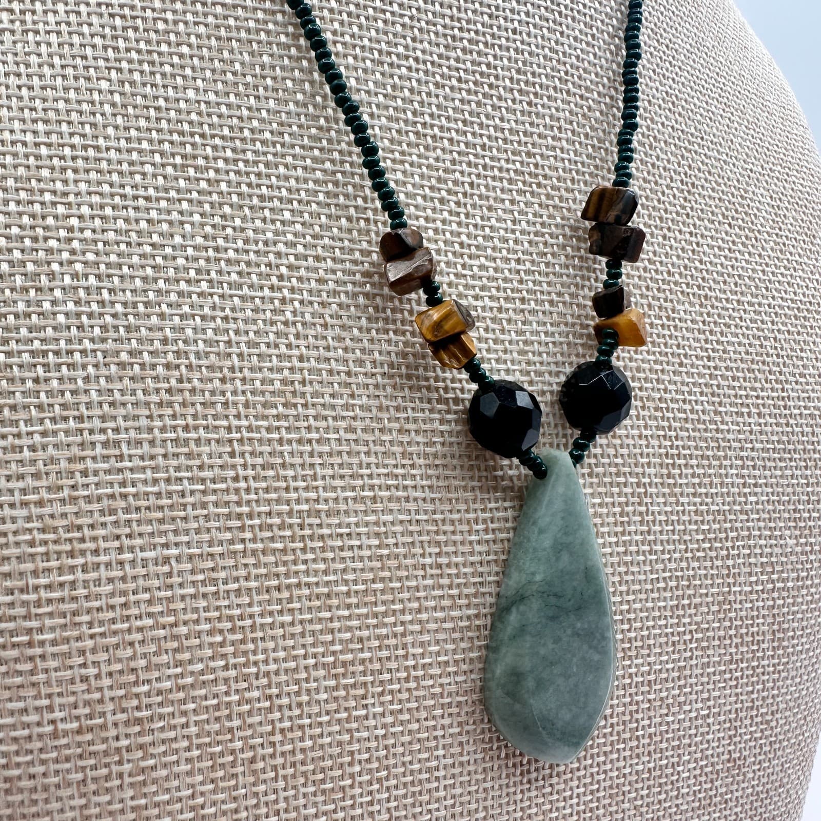 Vintage Y2K Seed Beaded Teardrop Pendant Necklace Boho Women's Classic Jewelry - Thumbnail 5