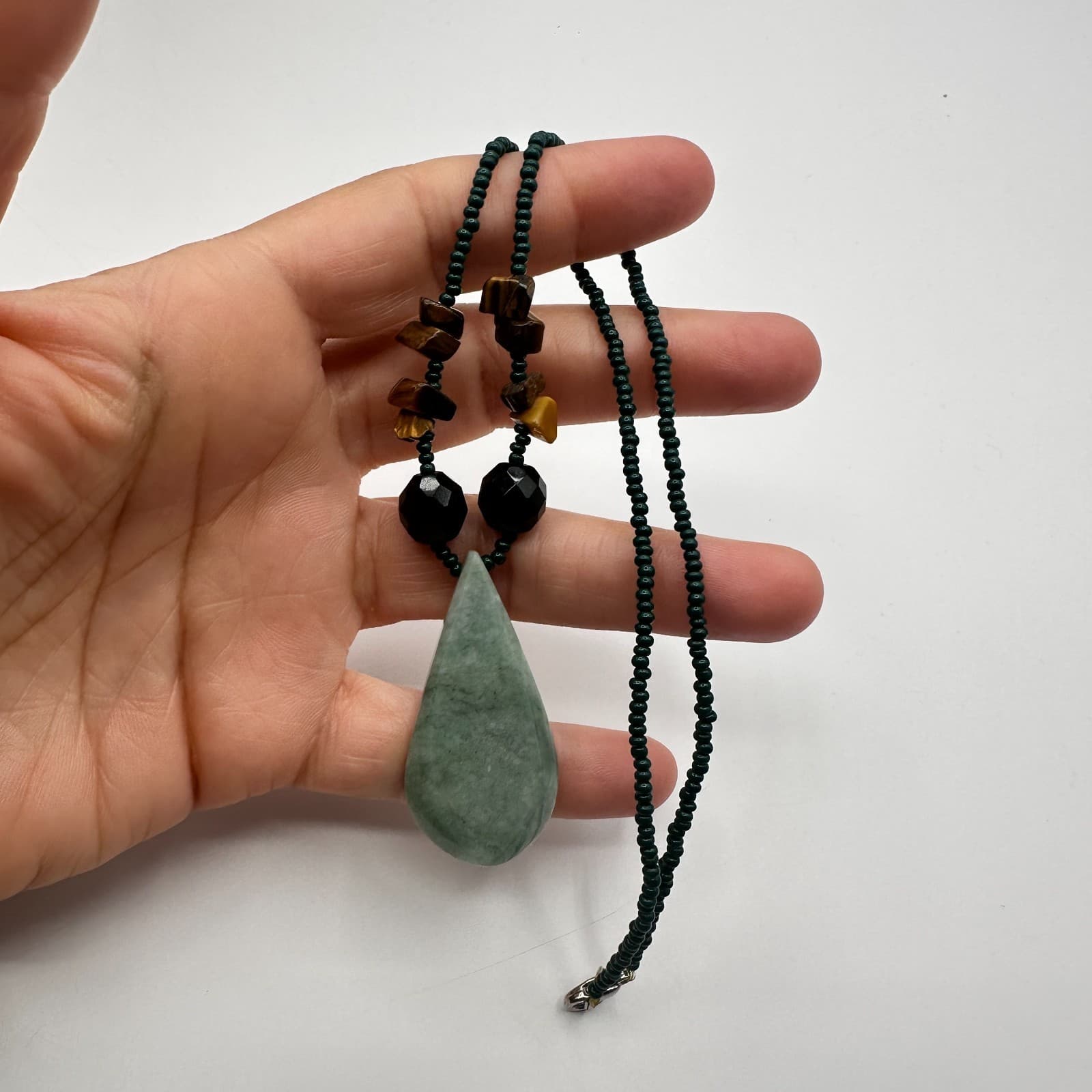 Vintage Y2K Seed Beaded Teardrop Pendant Necklace Boho Women's Classic Jewelry - Thumbnail 7