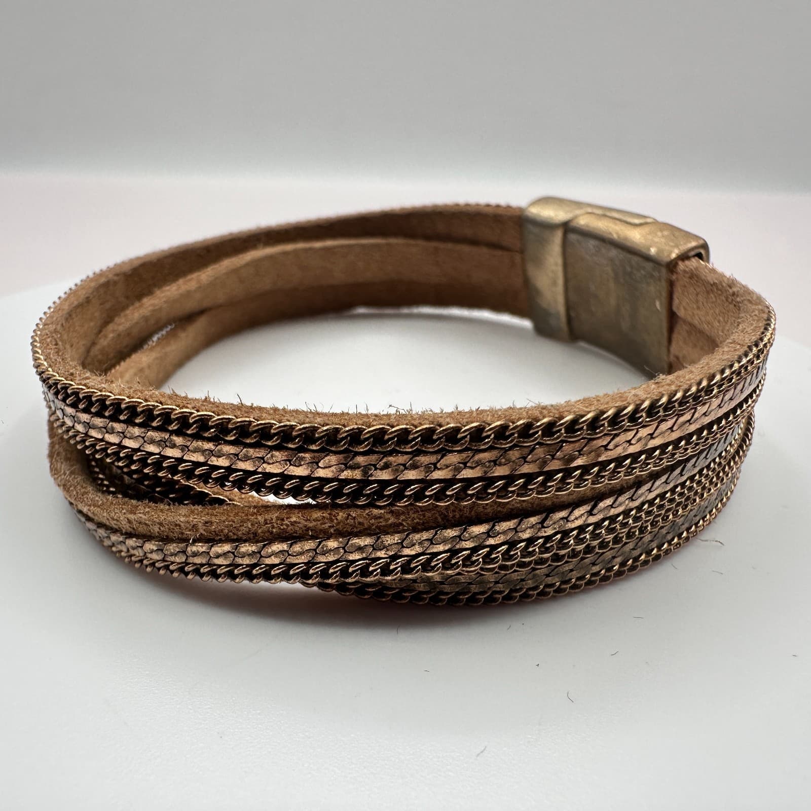 Vintage Y2K Gold Tone Leather Chain Wrapped Bracelet Unisex Classic Jewelry - Thumbnail 5