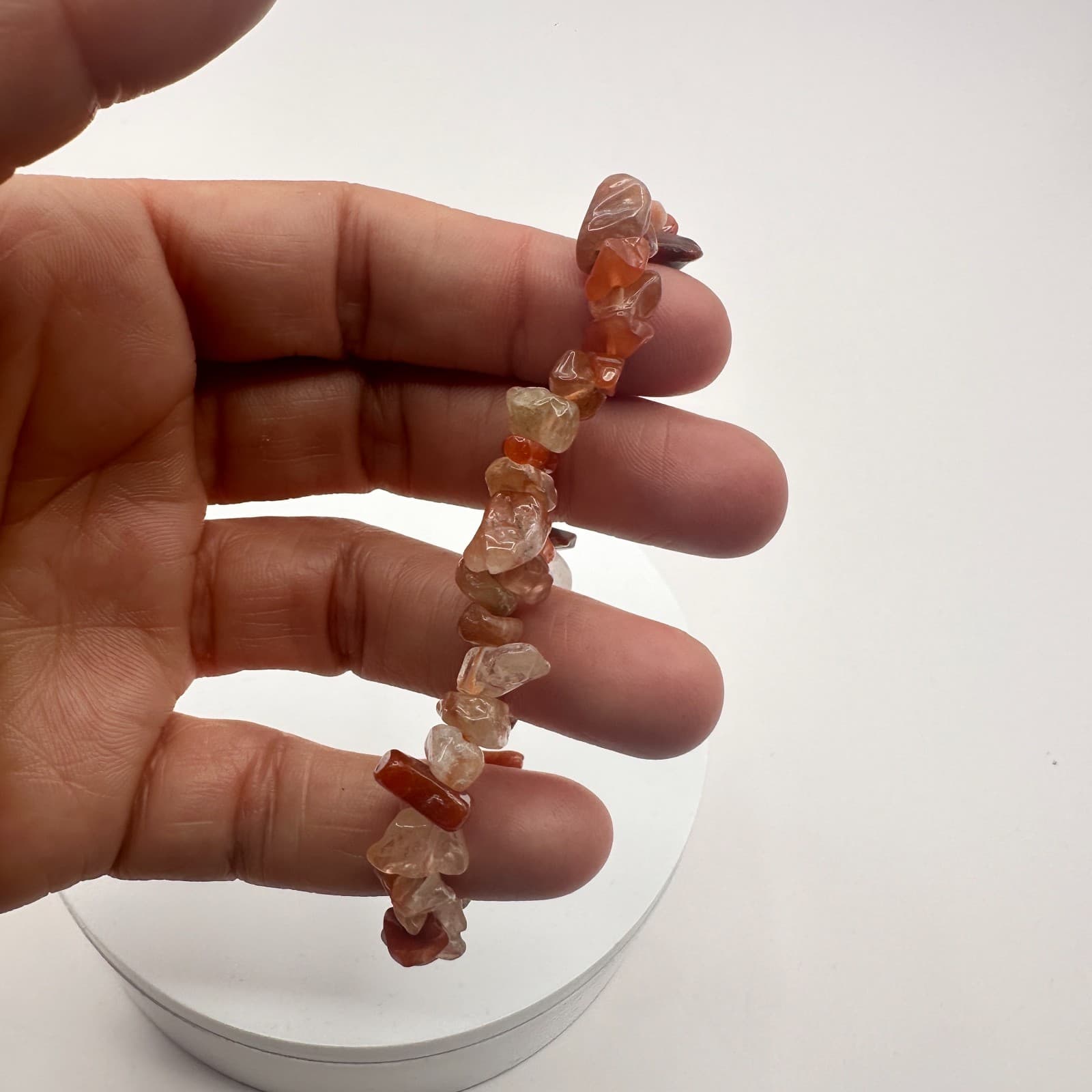 Vintage 90s Carnelian Chip Beaded Stretch Bracelet Unisex Classic Jewelry - Thumbnail 7