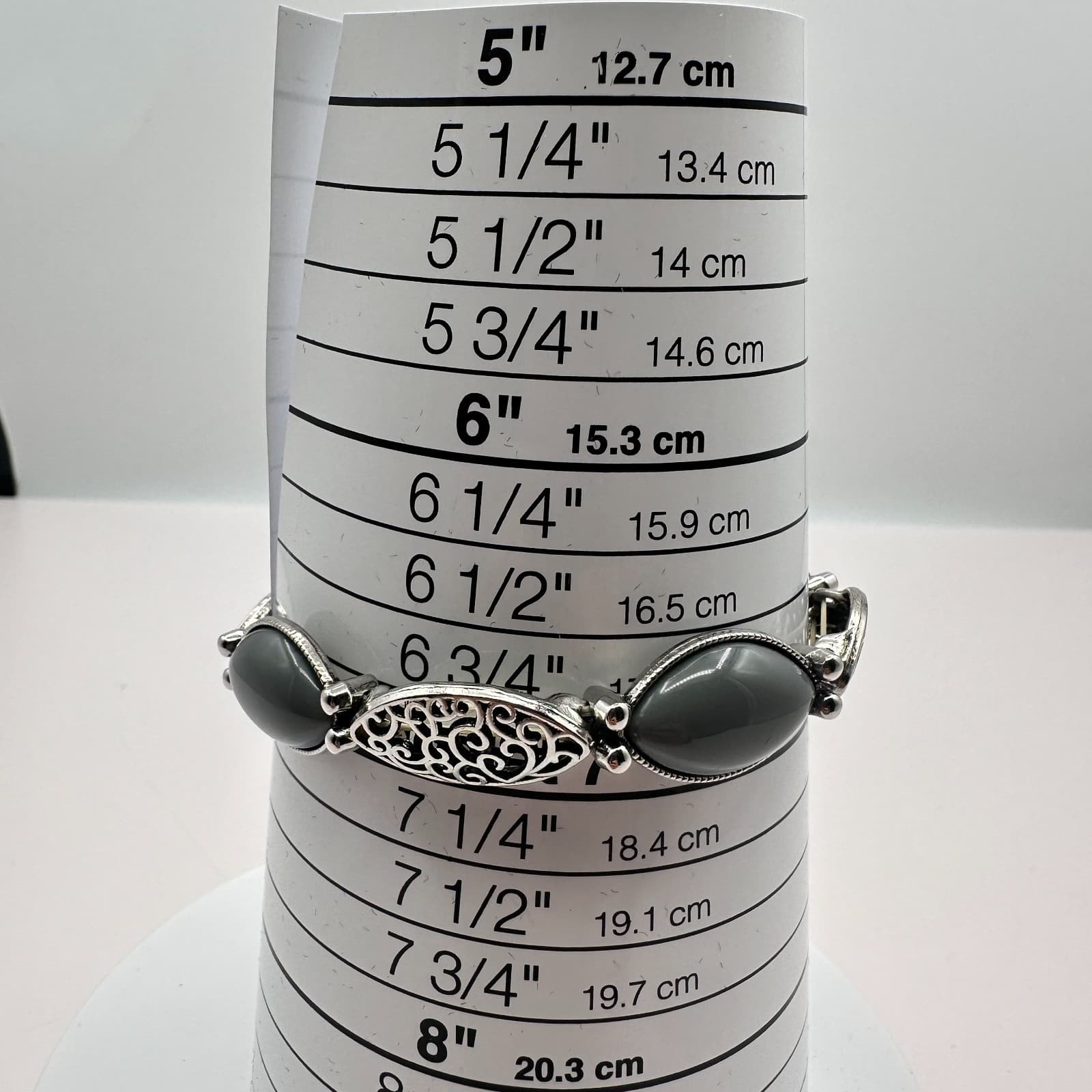 Vintage Y2K Silver Tone Filigree Stretch Marquise Bracelet Women's Jewelry - Thumbnail 7