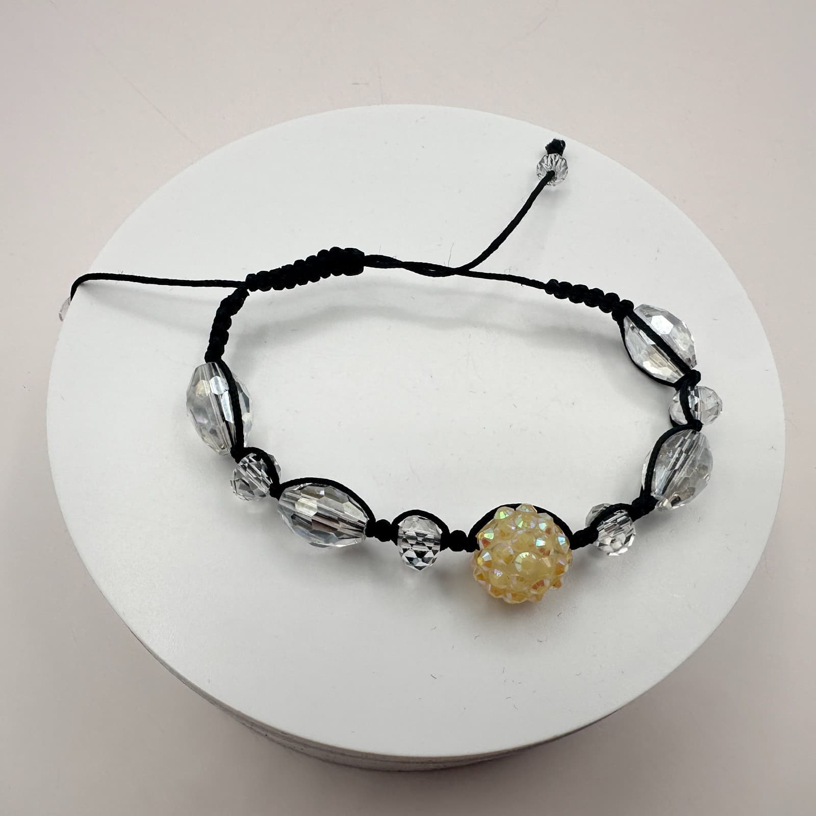 Vintage 90s Shamballa Beaded Black Cord Bracelet Women's Classic Fashion Jewelry - Thumbnail 3