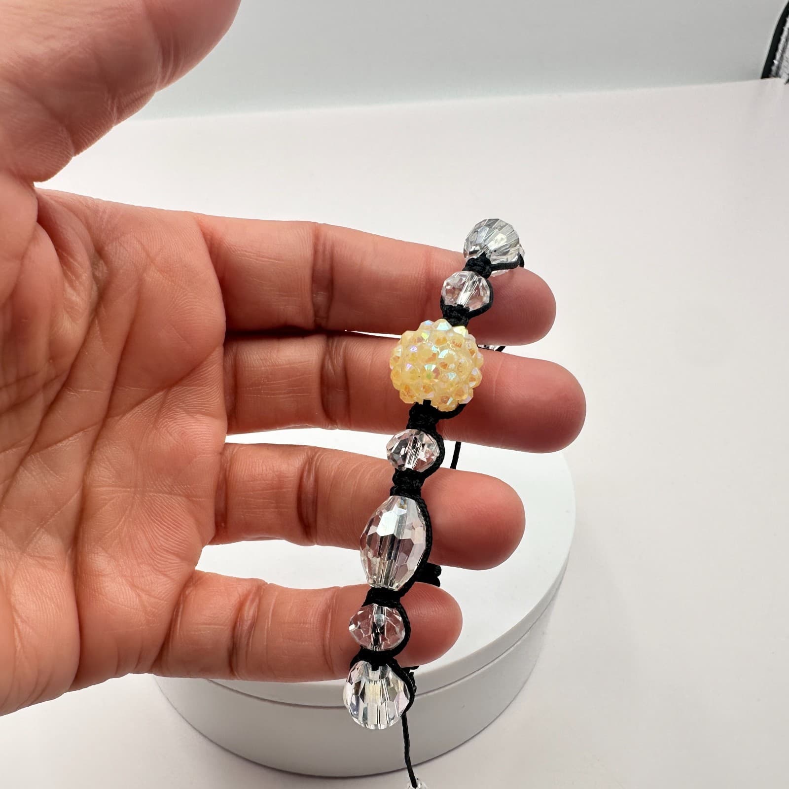 Vintage 90s Shamballa Beaded Black Cord Bracelet Women's Classic Fashion Jewelry - Thumbnail 7