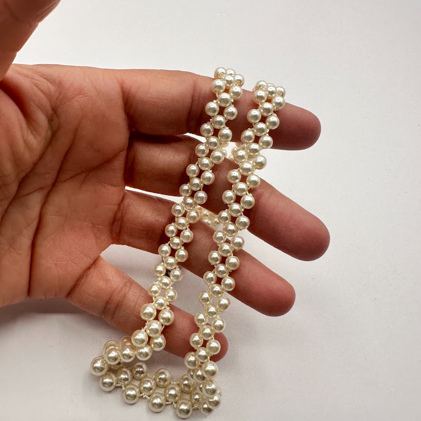 Vintage 90s Cream Faux Pearl Beaded Strand Necklace Gold Tone Classic Jewelry - Thumbnail 7