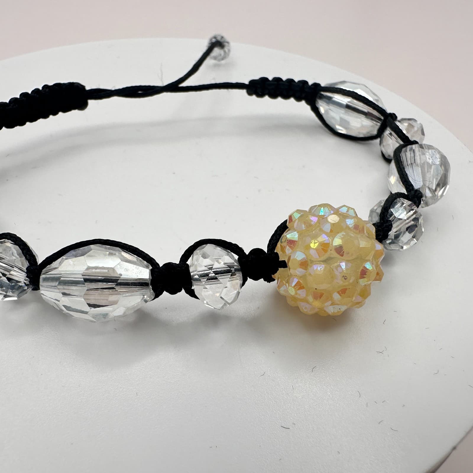 Vintage 90s Shamballa Beaded Black Cord Bracelet Women's Classic Fashion Jewelry - Thumbnail 5