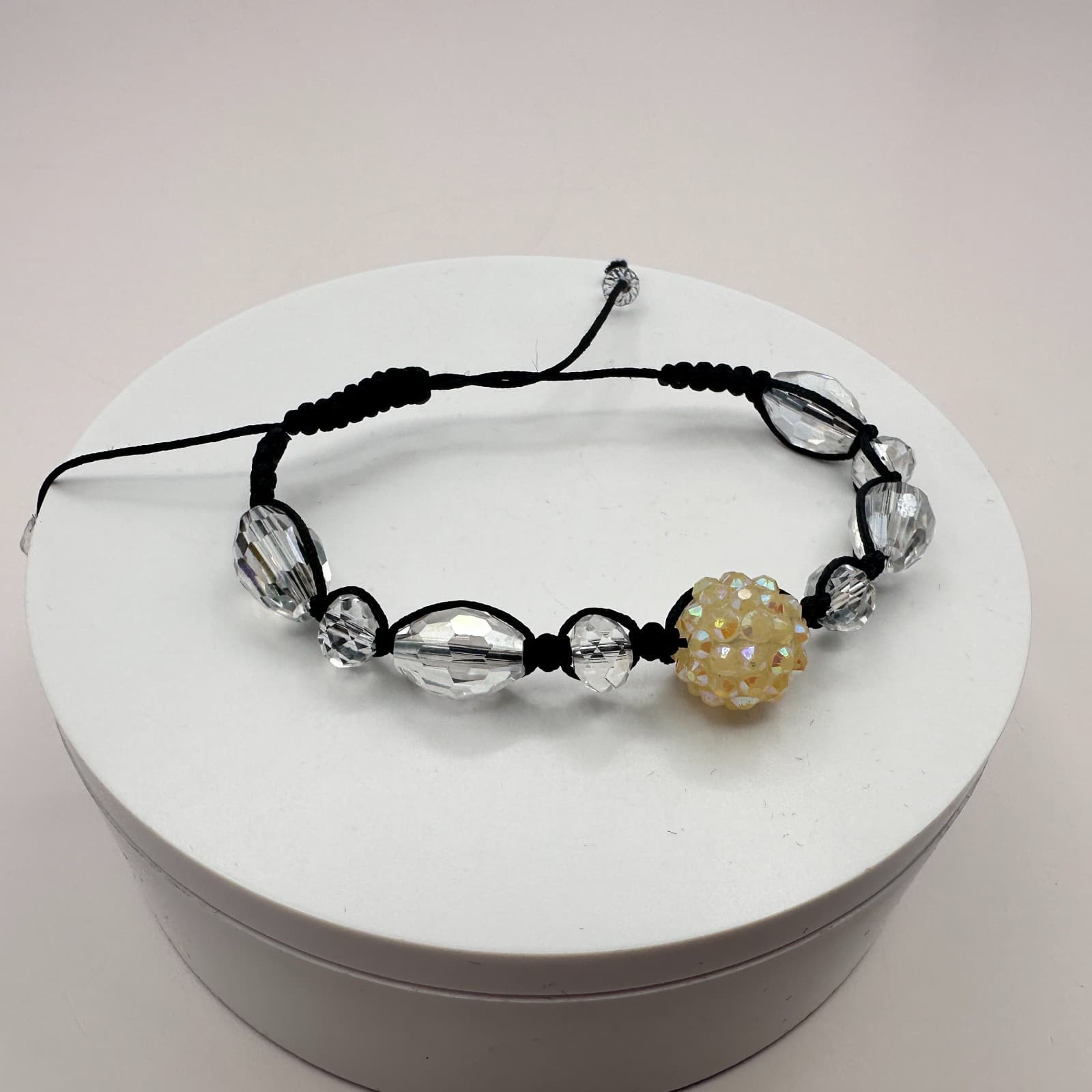 Vintage 90s Shamballa Beaded Black Cord Bracelet Women's Classic Fashion Jewelry - Thumbnail 6