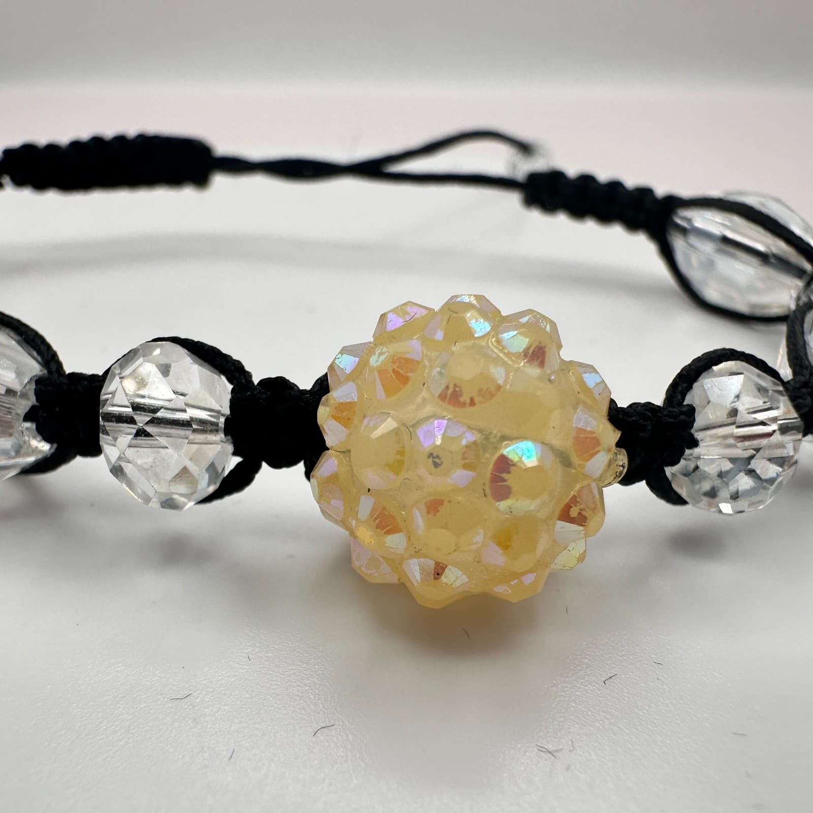 Vintage 90s Shamballa Beaded Black Cord Bracelet Women's Classic Fashion Jewelry - Thumbnail 4
