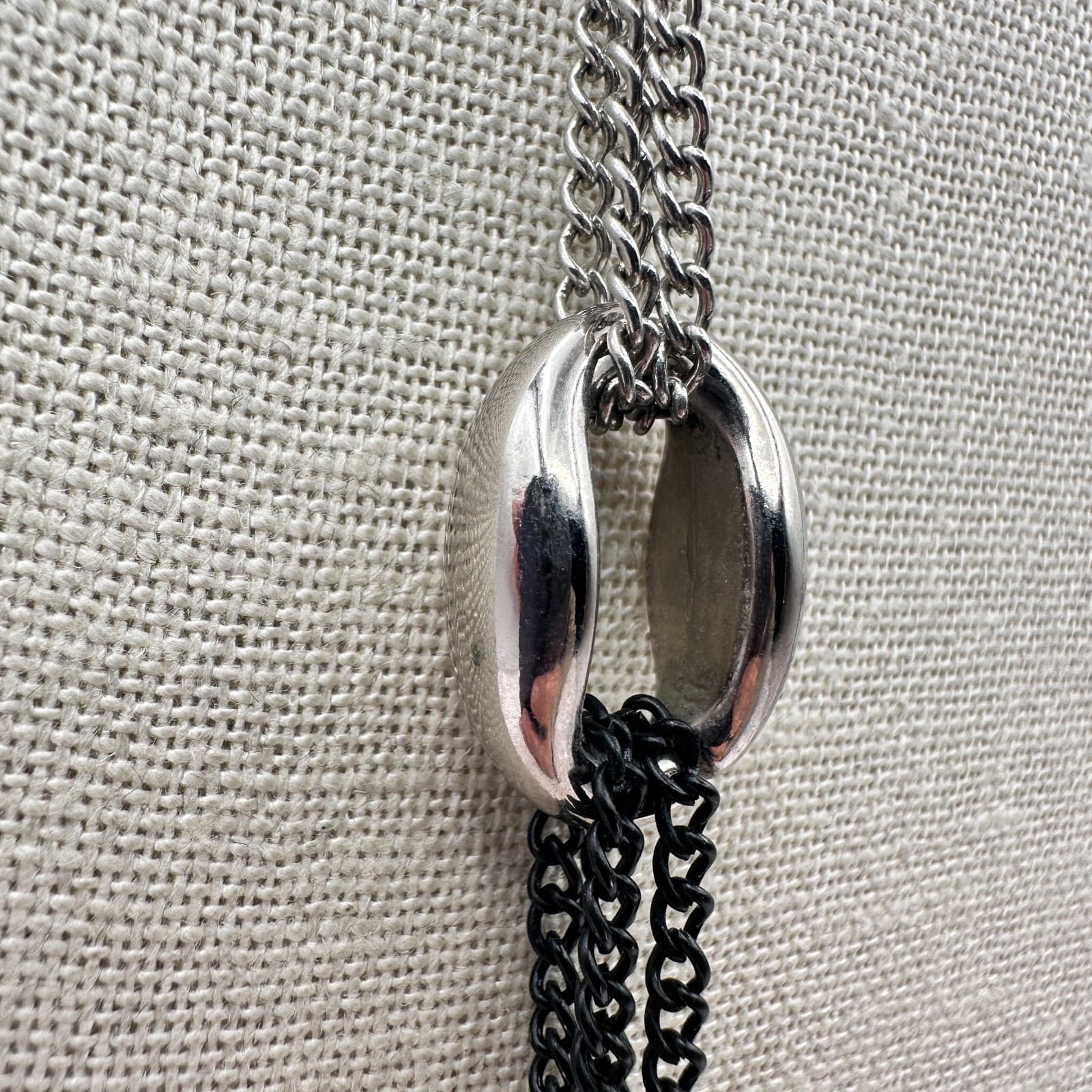 Vintage Y2K Silver Tone Black Silver Multi Strand Chain Necklace Women's Jewelry - Thumbnail 5