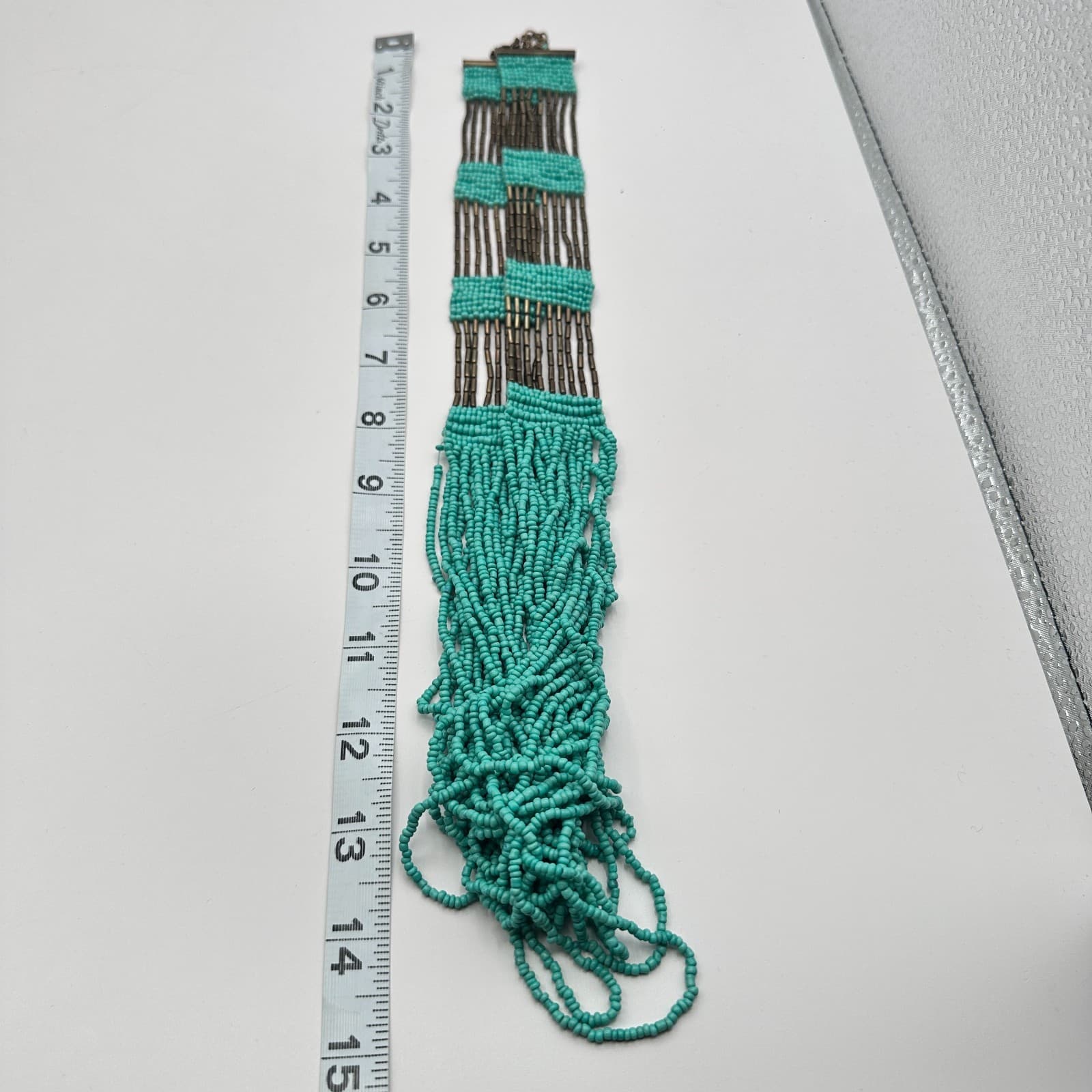 Vintage Y2K Turquoise Seed Beaded Multi Strand Necklace Boho Women's Jewelry - Thumbnail 10