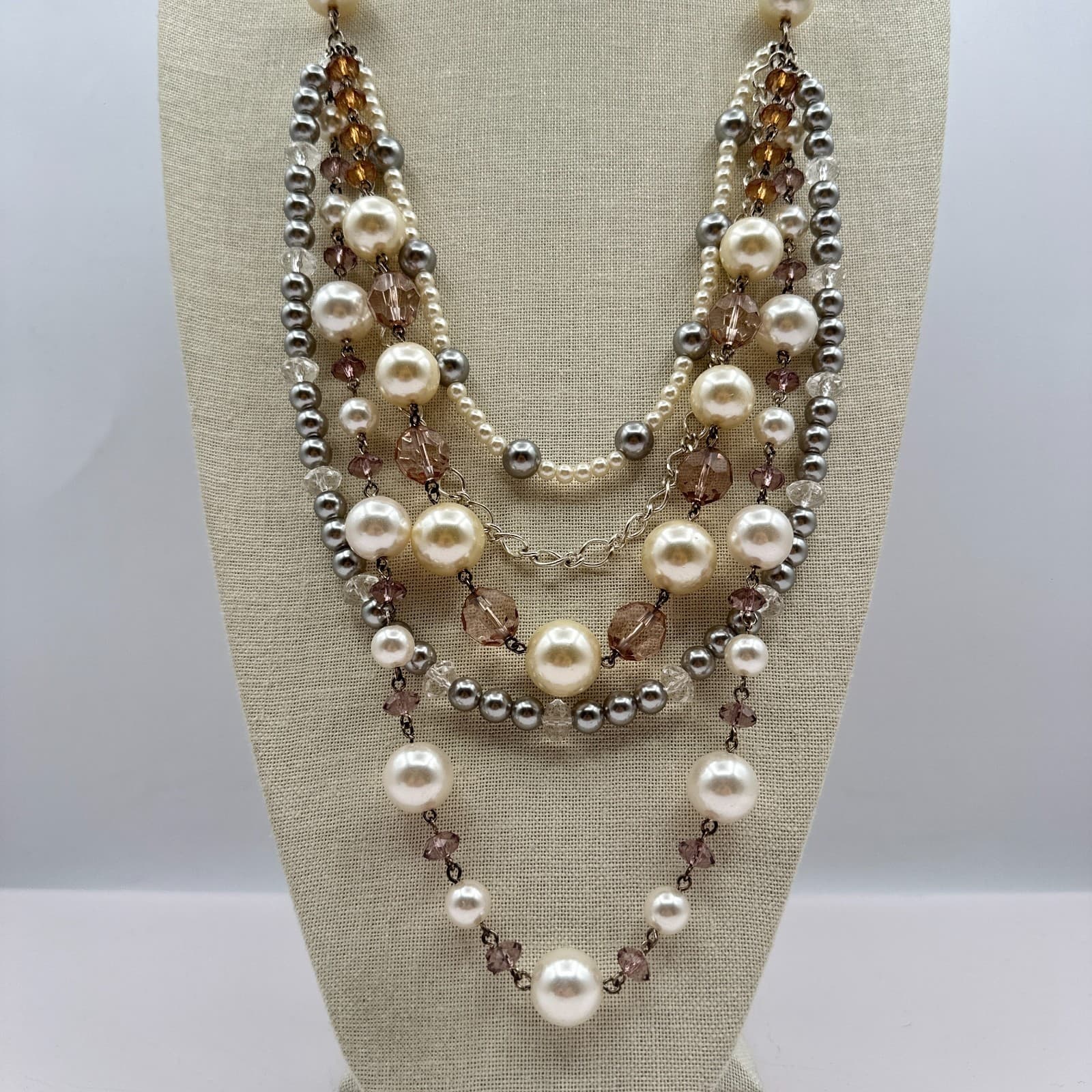 Vintage Y2K Silver Tone Statement Necklace Geometric Cutout Rhinestones Jewelry - Image 1