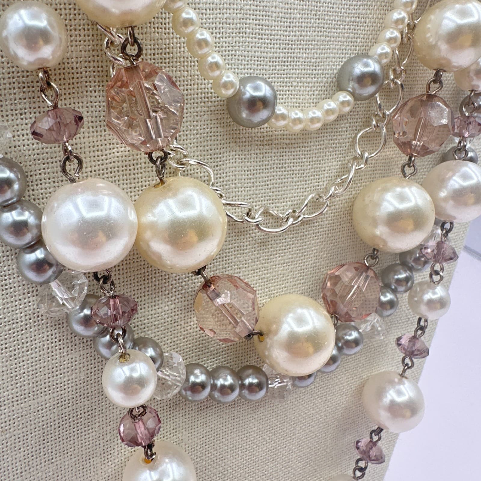 Vintage Y2K Silver Tone Statement Necklace Geometric Cutout Rhinestones Jewelry - Thumbnail 5