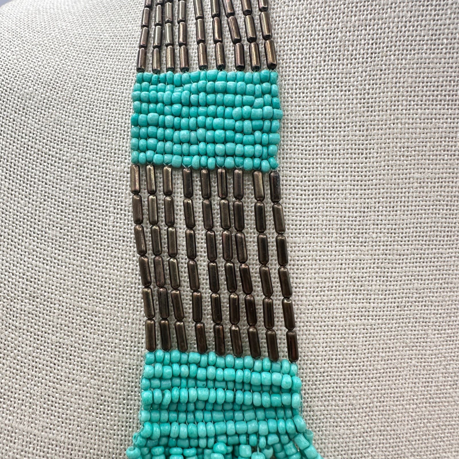 Vintage Y2K Turquoise Seed Beaded Multi Strand Necklace Boho Women's Jewelry - Thumbnail 4