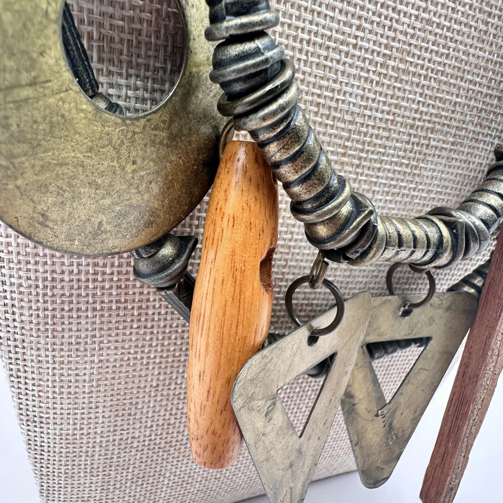 Vintage Y2 Bronze Tone Geometric Charm Double Strand Statement Necklace Jewelry - Thumbnail 6