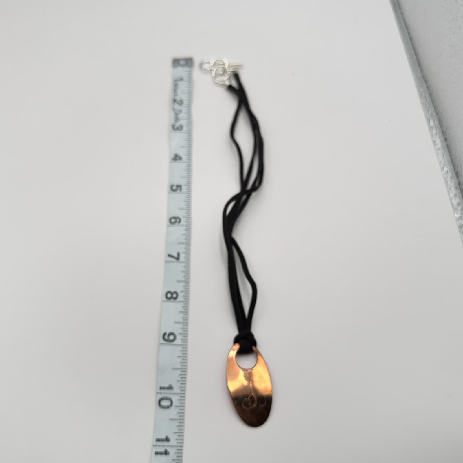 Vintage 90s Copper Monogram Initial T Pendant Necklace Black Suede Cord Jewelry - Thumbnail 7