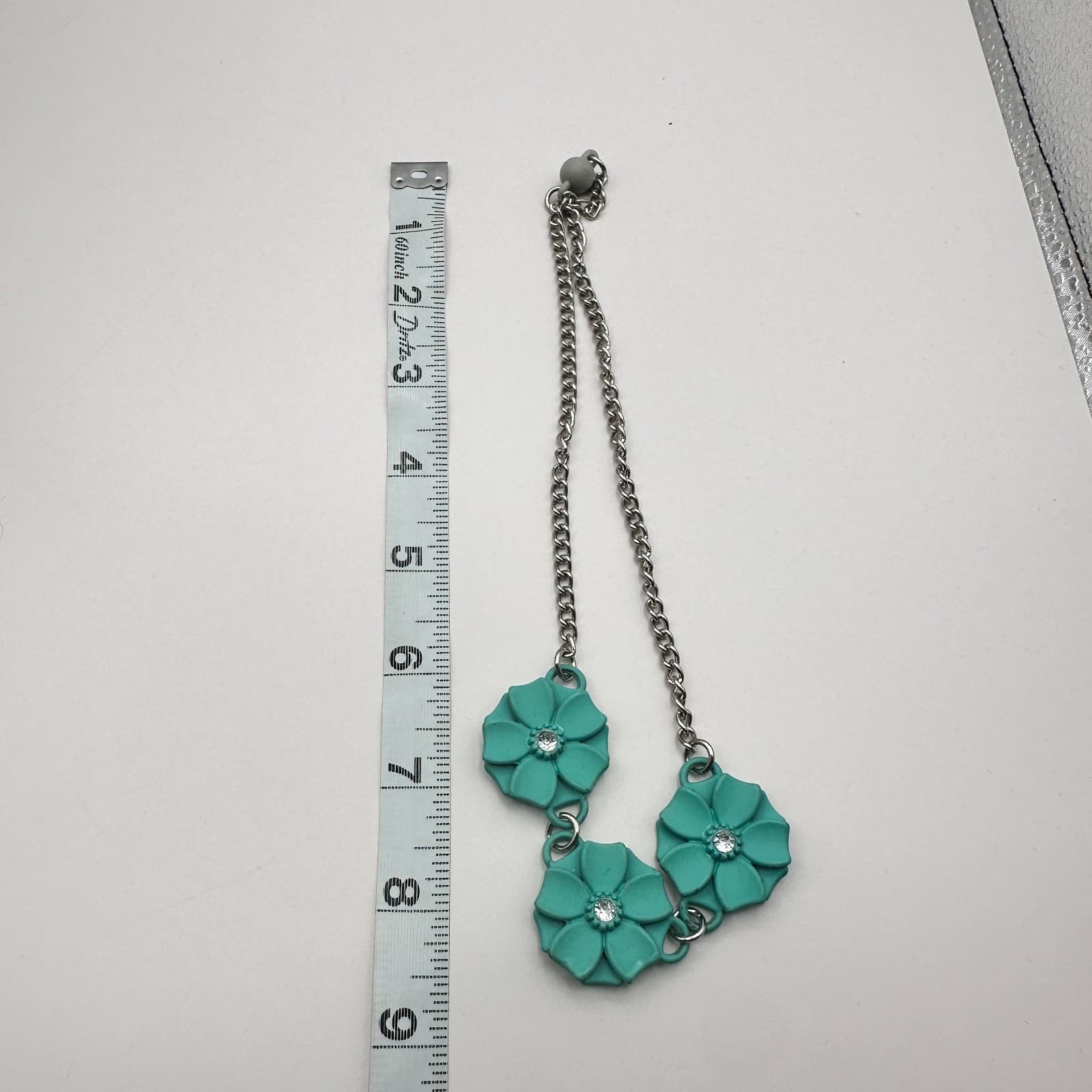 Vintage Y2K Silver Tone Chain Clear Rhinestone Floral Necklace Statement Jewelry - Thumbnail 7