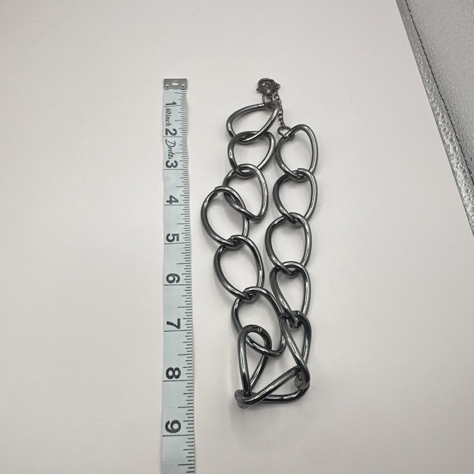 Vintage 90s Chunky Gunmetal Oval Link Statement Necklace Polished Finish Jewelry - Thumbnail 7