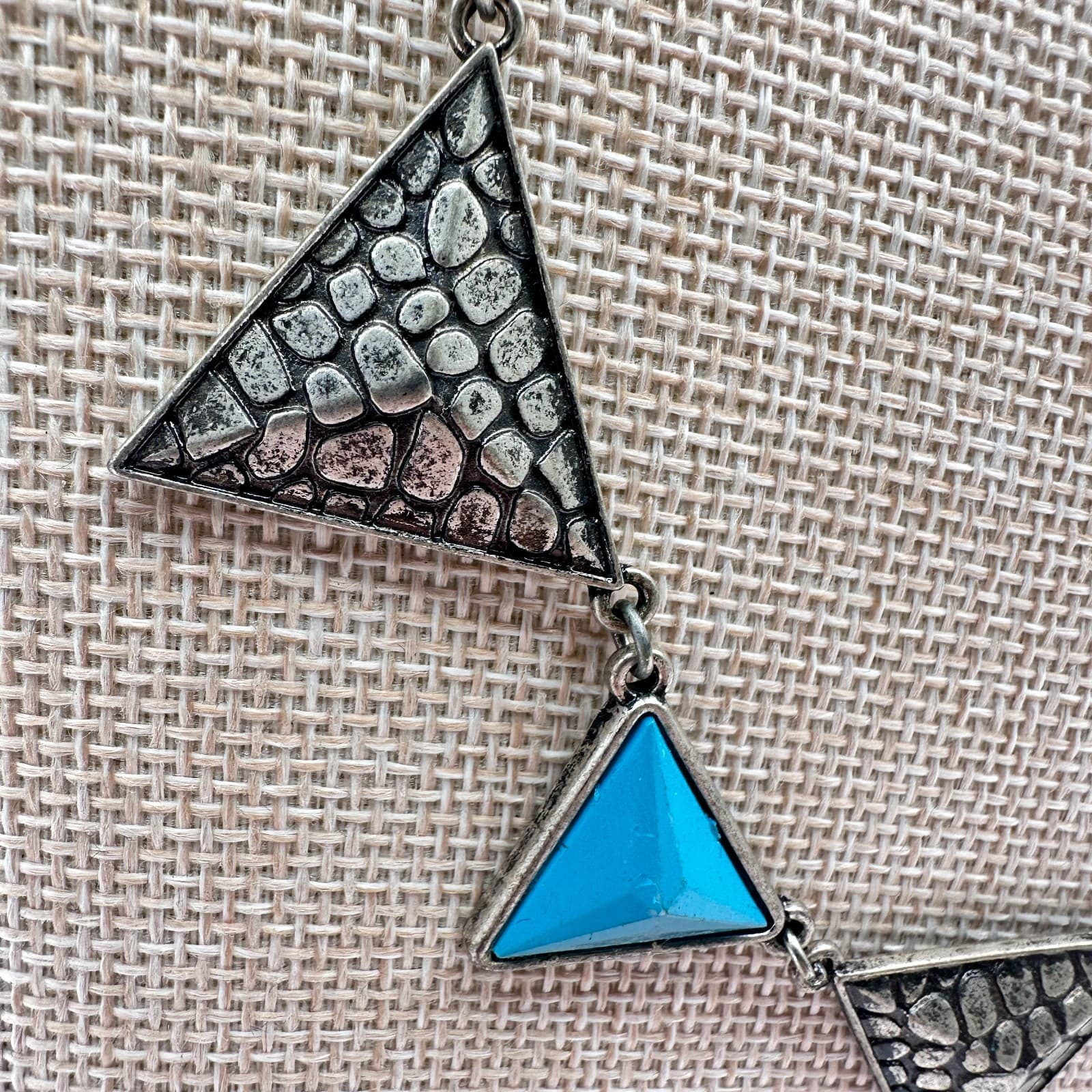 Vintage 90s Y2K Silver Tone Triangle Necklace Boho Statement Women's Jewelry - Thumbnail 6