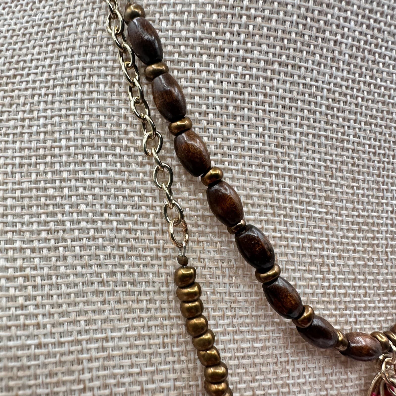 Vintage 90s Gold Tone Beaded Multi Strand Hamsa Hand Pendant Necklace Jewelry - Thumbnail 5