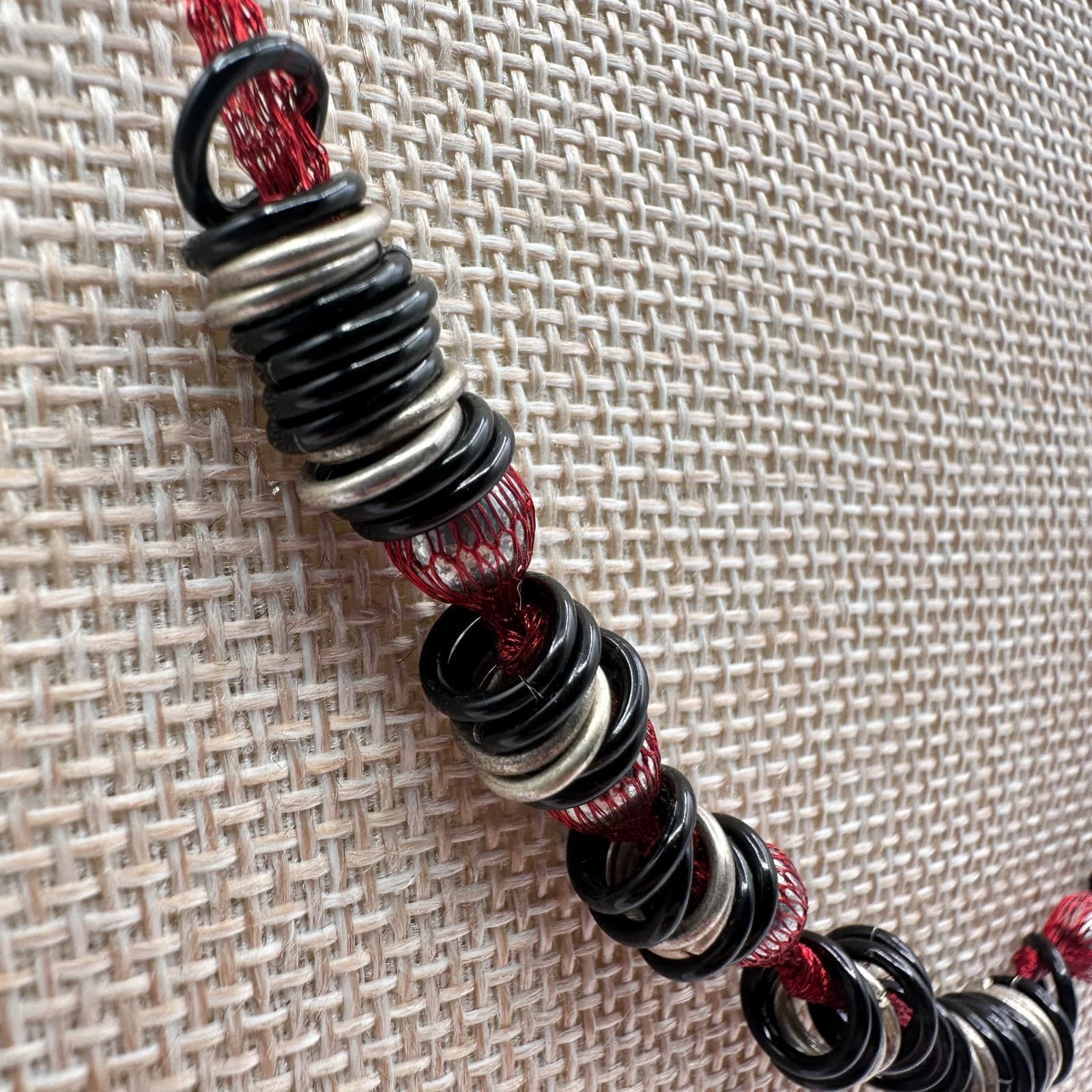 Vintage 90s Mixed Media Necklace Silver Tone Boho Goth Fashion Women's Jewelry - Thumbnail 3