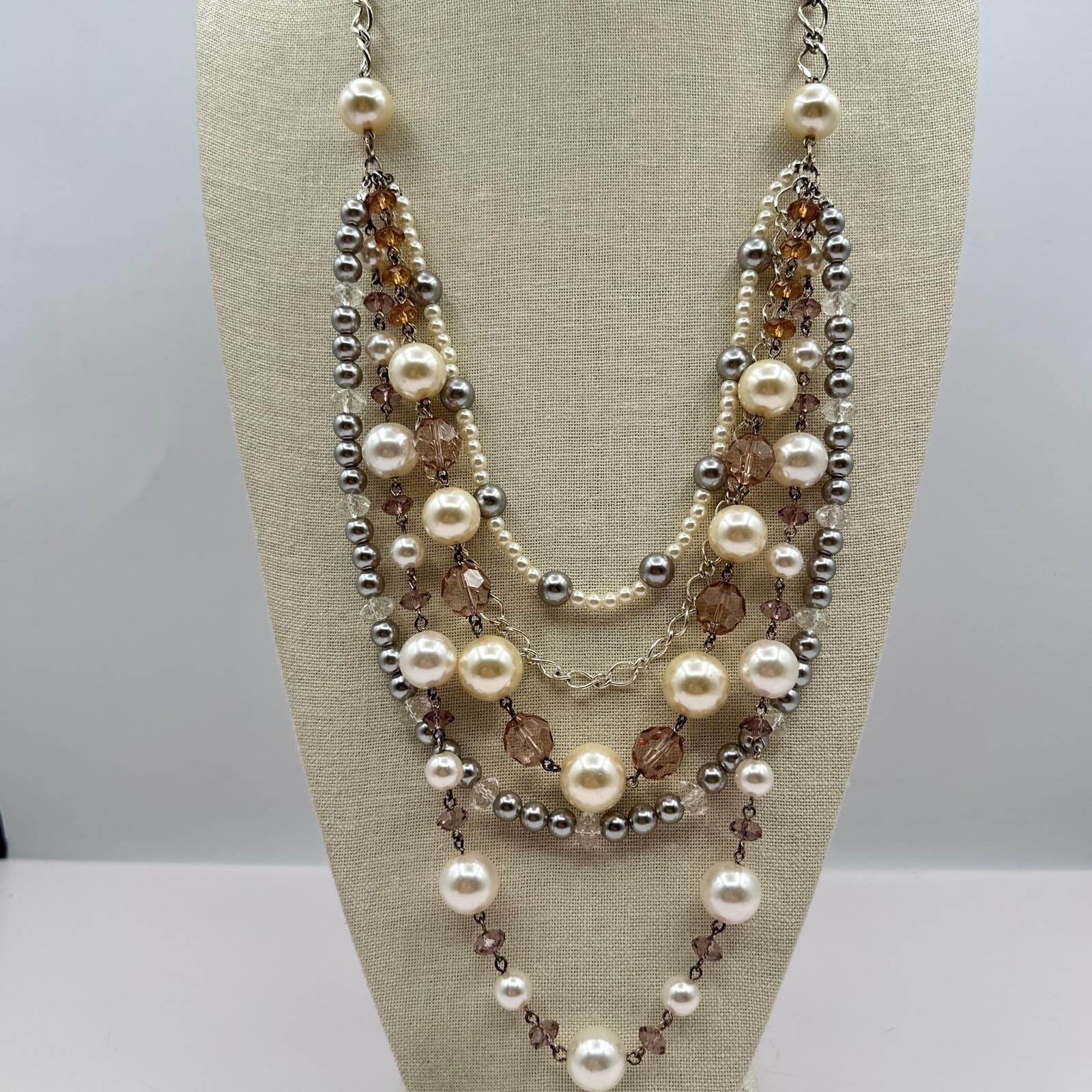 Vintage Y2K Silver Tone Statement Necklace Geometric Cutout Rhinestones Jewelry - Thumbnail 4