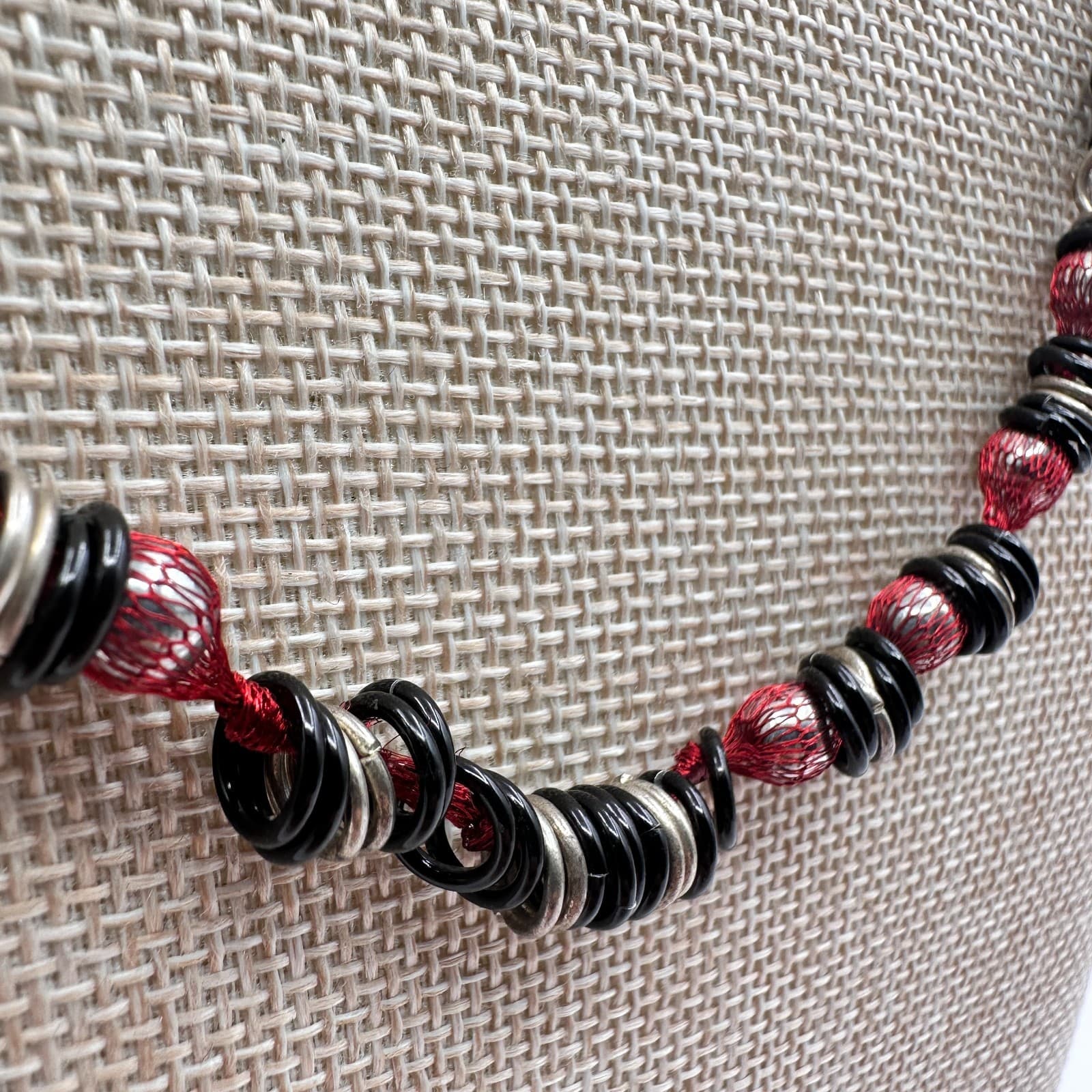 Vintage 90s Mixed Media Necklace Silver Tone Boho Goth Fashion Women's Jewelry - Thumbnail 4