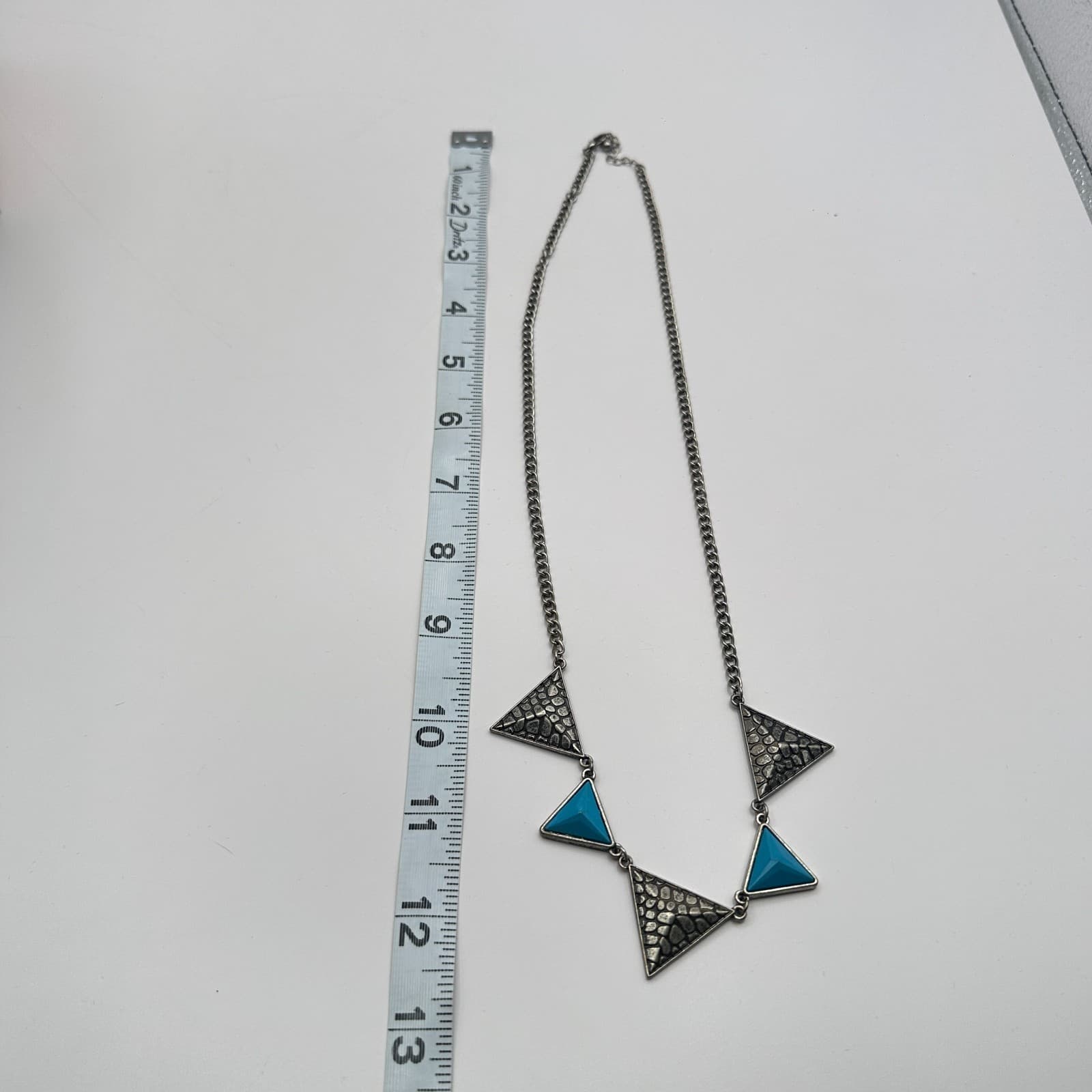 Vintage 90s Y2K Silver Tone Triangle Necklace Boho Statement Women's Jewelry - Thumbnail 9