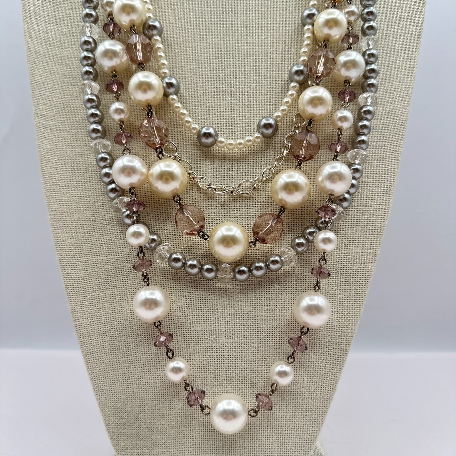 Vintage Y2K Silver Tone Statement Necklace Geometric Cutout Rhinestones Jewelry - Thumbnail 2