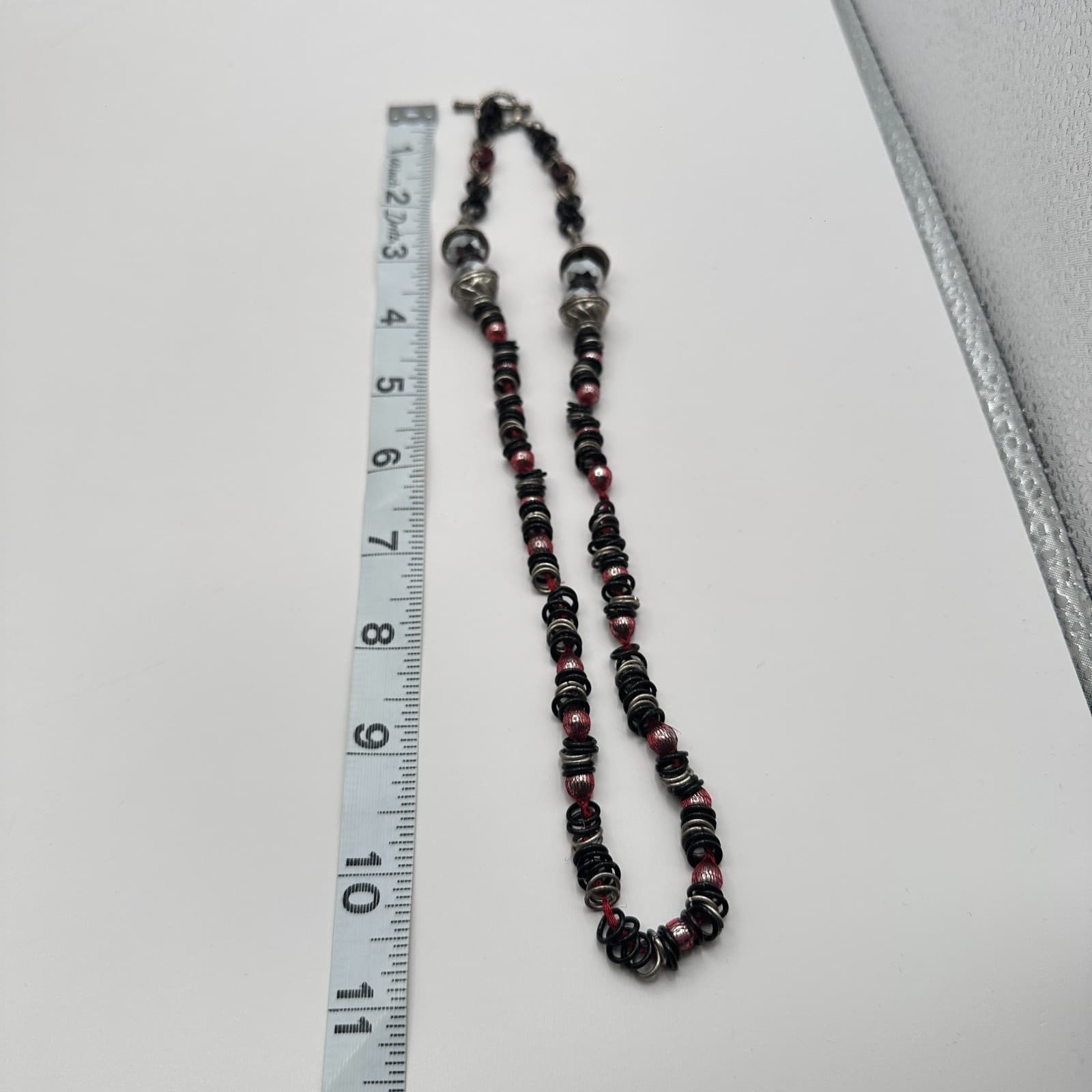 Vintage 90s Mixed Media Necklace Silver Tone Boho Goth Fashion Women's Jewelry - Thumbnail 8