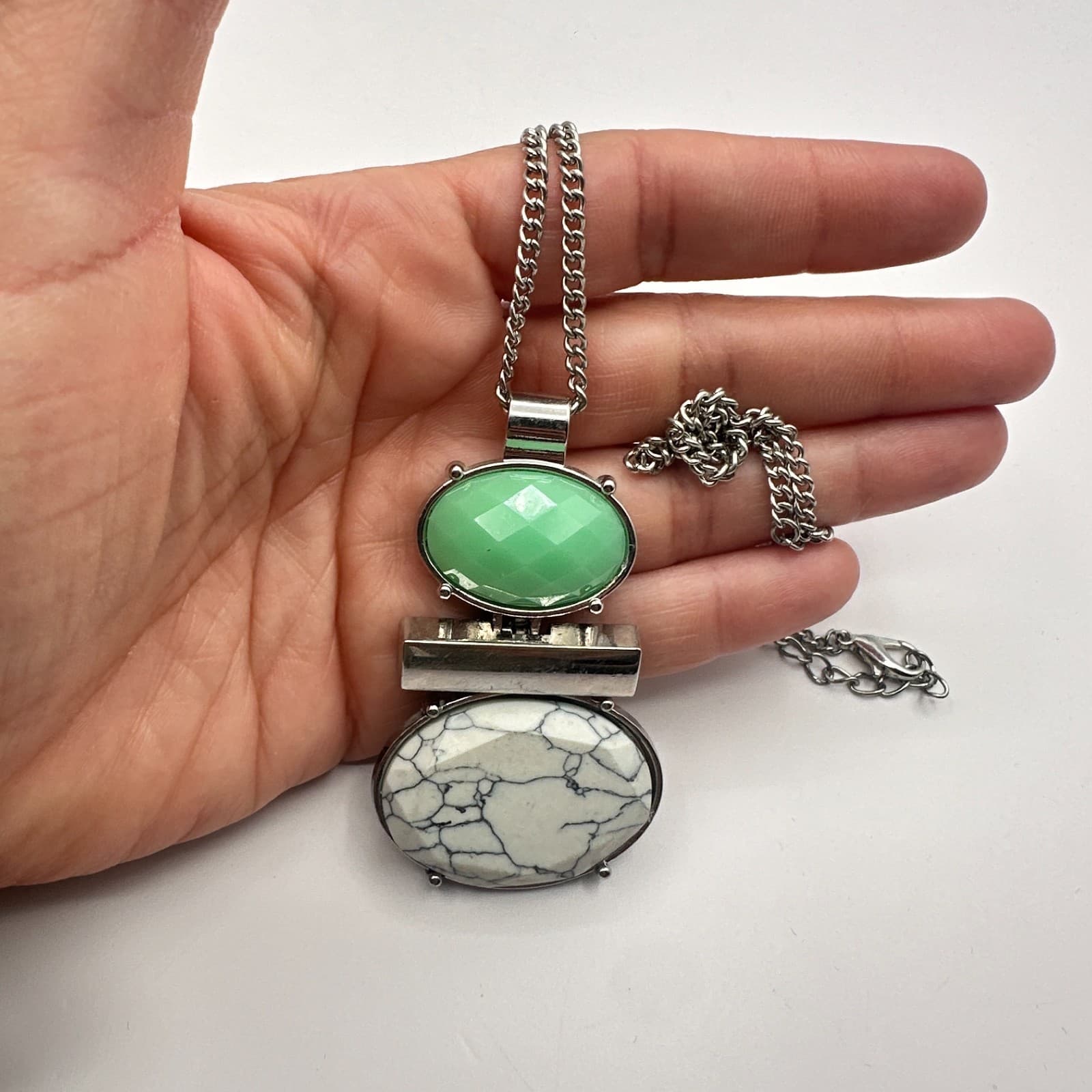 Vintage 90s Silver Tone Pendant Necklace Statement Women's Classic Fashion Boho - Thumbnail 7