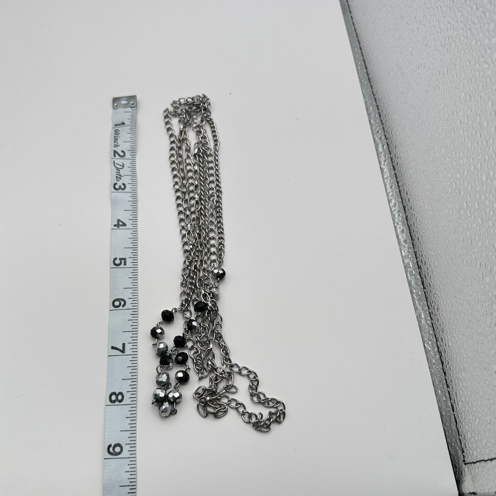 Vintage Y2K Silver Tone Layered Chain Beaded Necklace Women's Classic Jewelry - Thumbnail 9